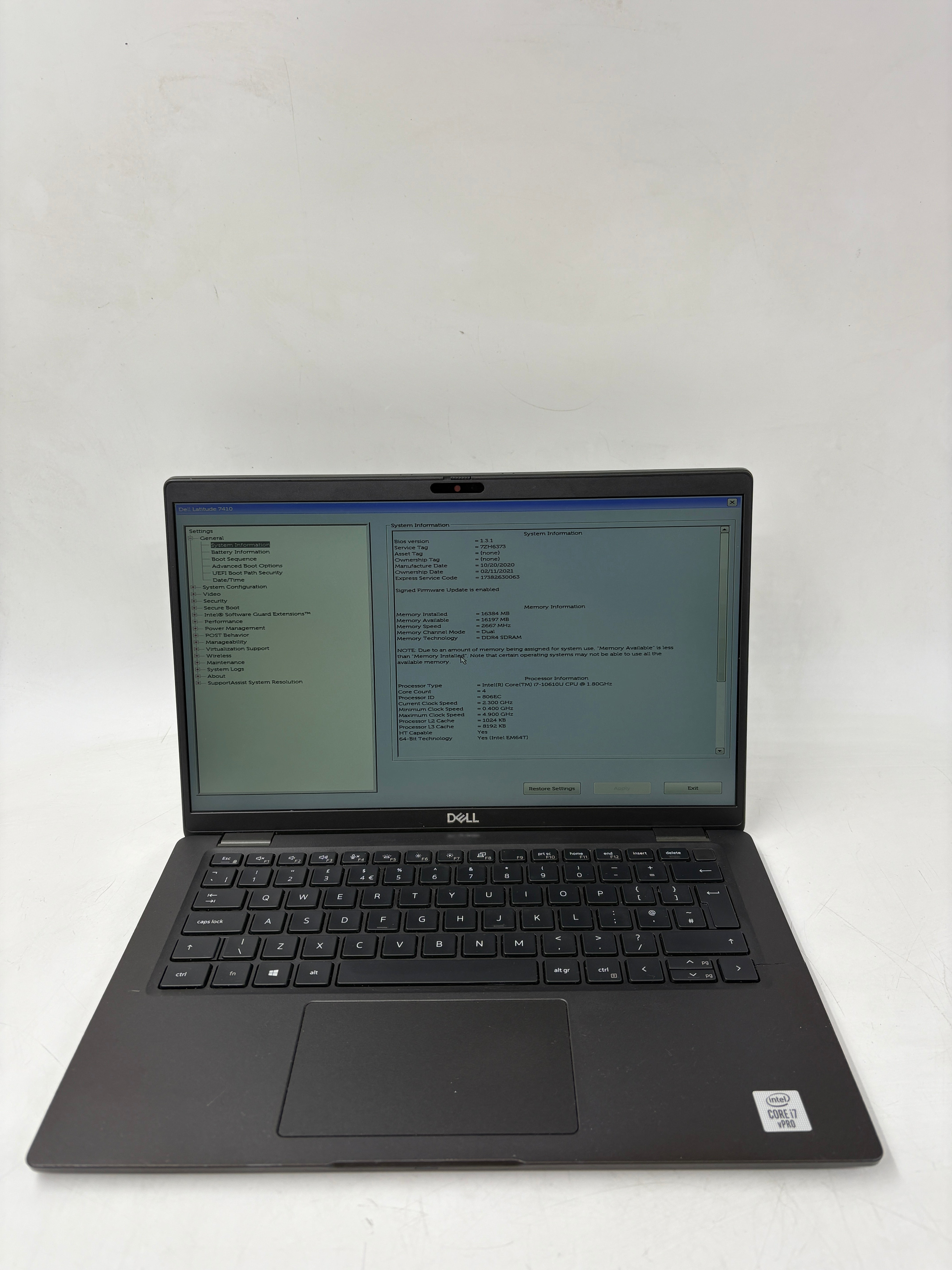 Dell Laptop Latitude 7410 14" Screen i7 10th Gen 16GB RAM NO SSD NO OS