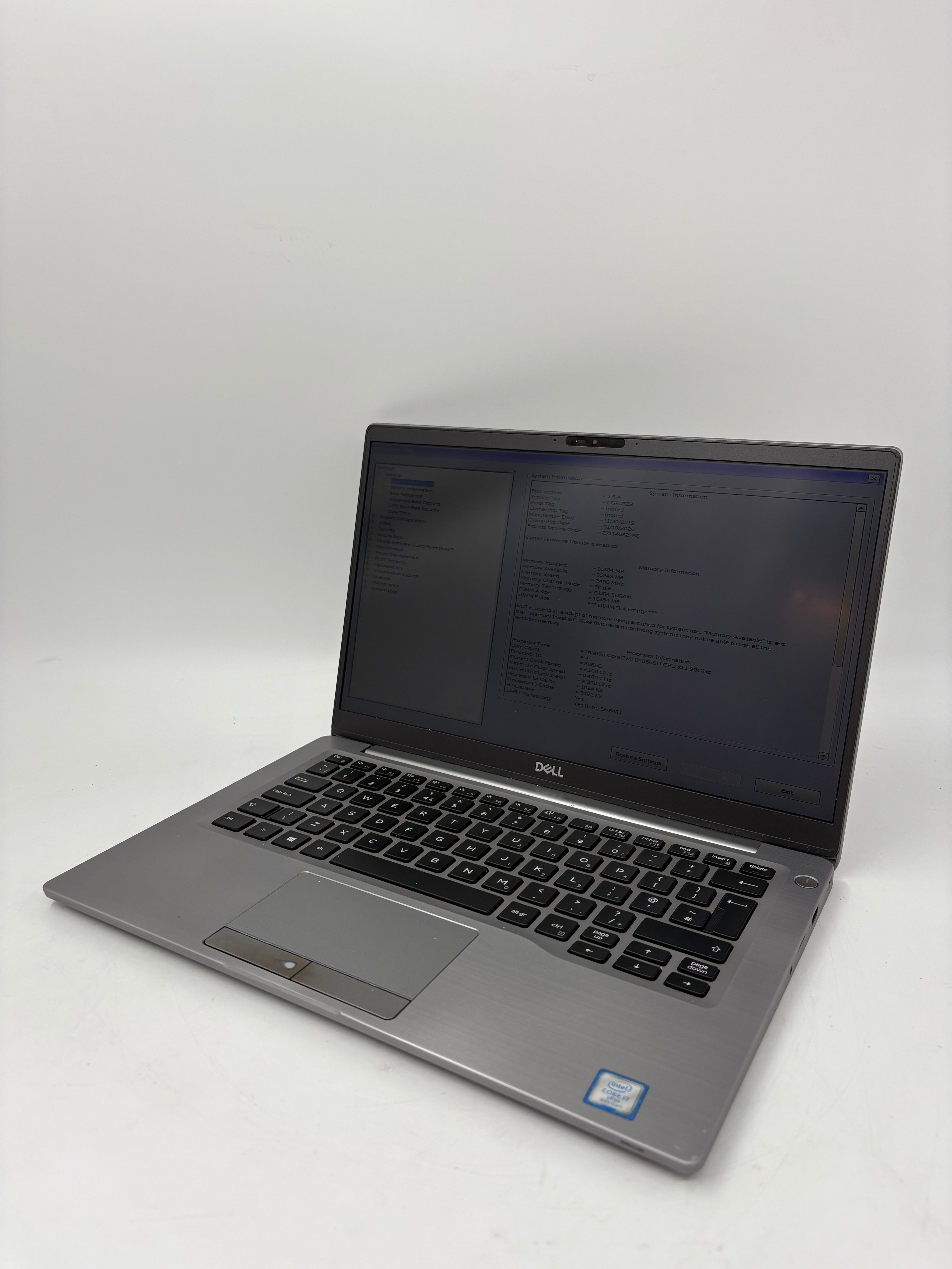 Dell Laptop Latitude 7400 14" Screen i7 8th Gen 16GB RAM 512GB SSD NO OS