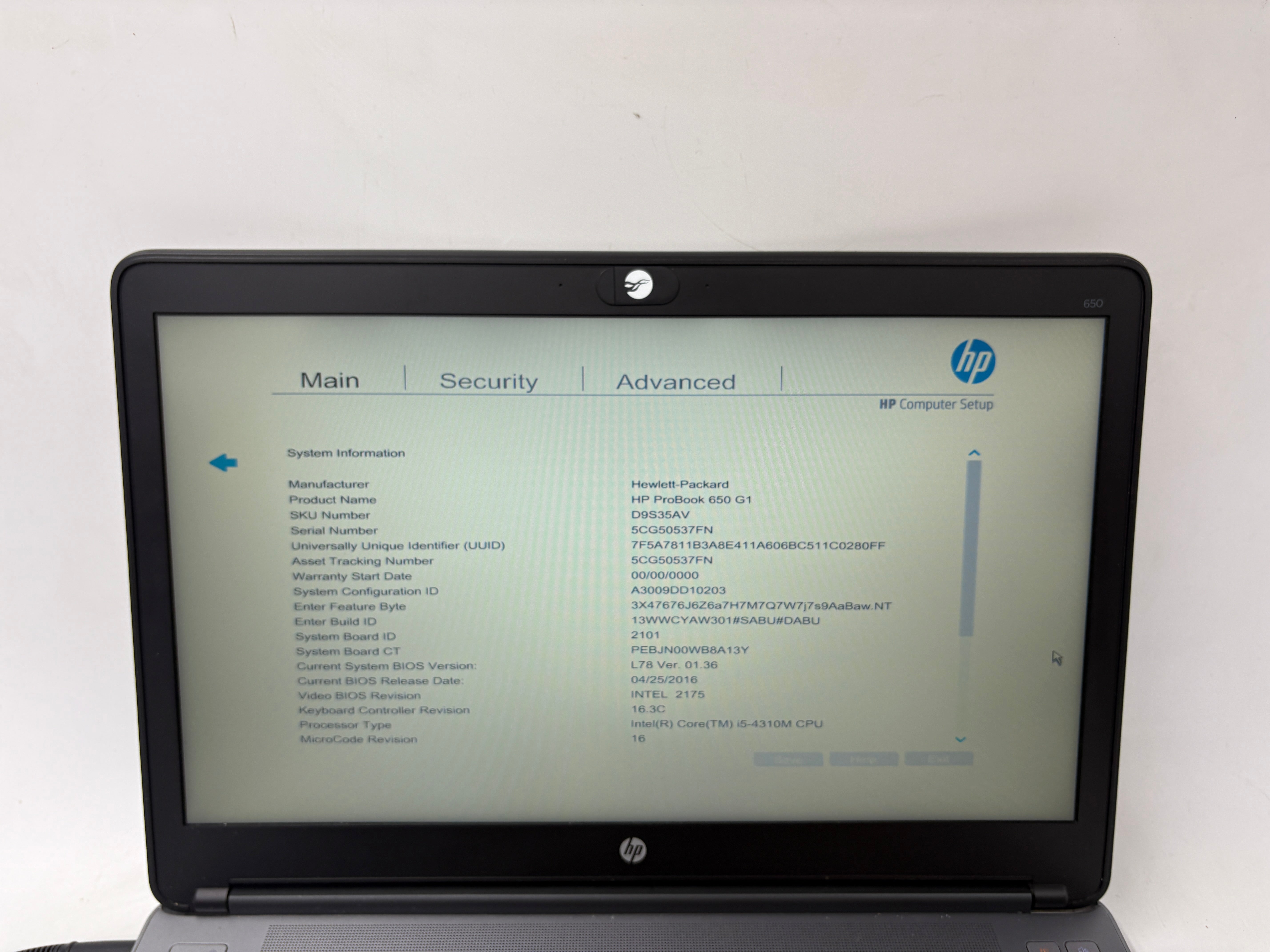 HP Laptop ProBook 650 G1 15.6" Screen i5 4th Gen 8GB RAM NO SSD NO OS