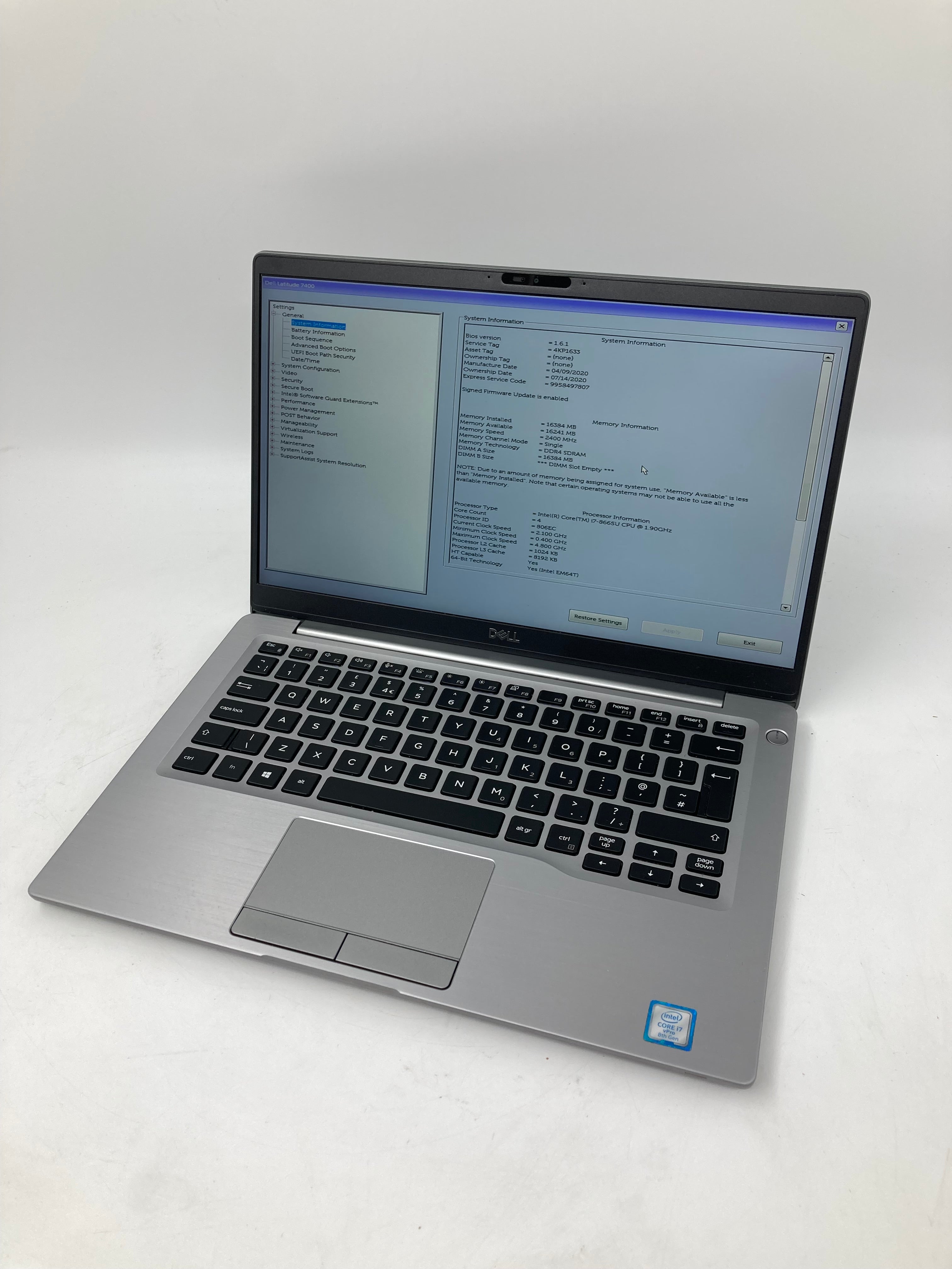 Dell Laptop Latitude 7400 14" i7 8th Gen 16GB RAM 512GB SSD No OS