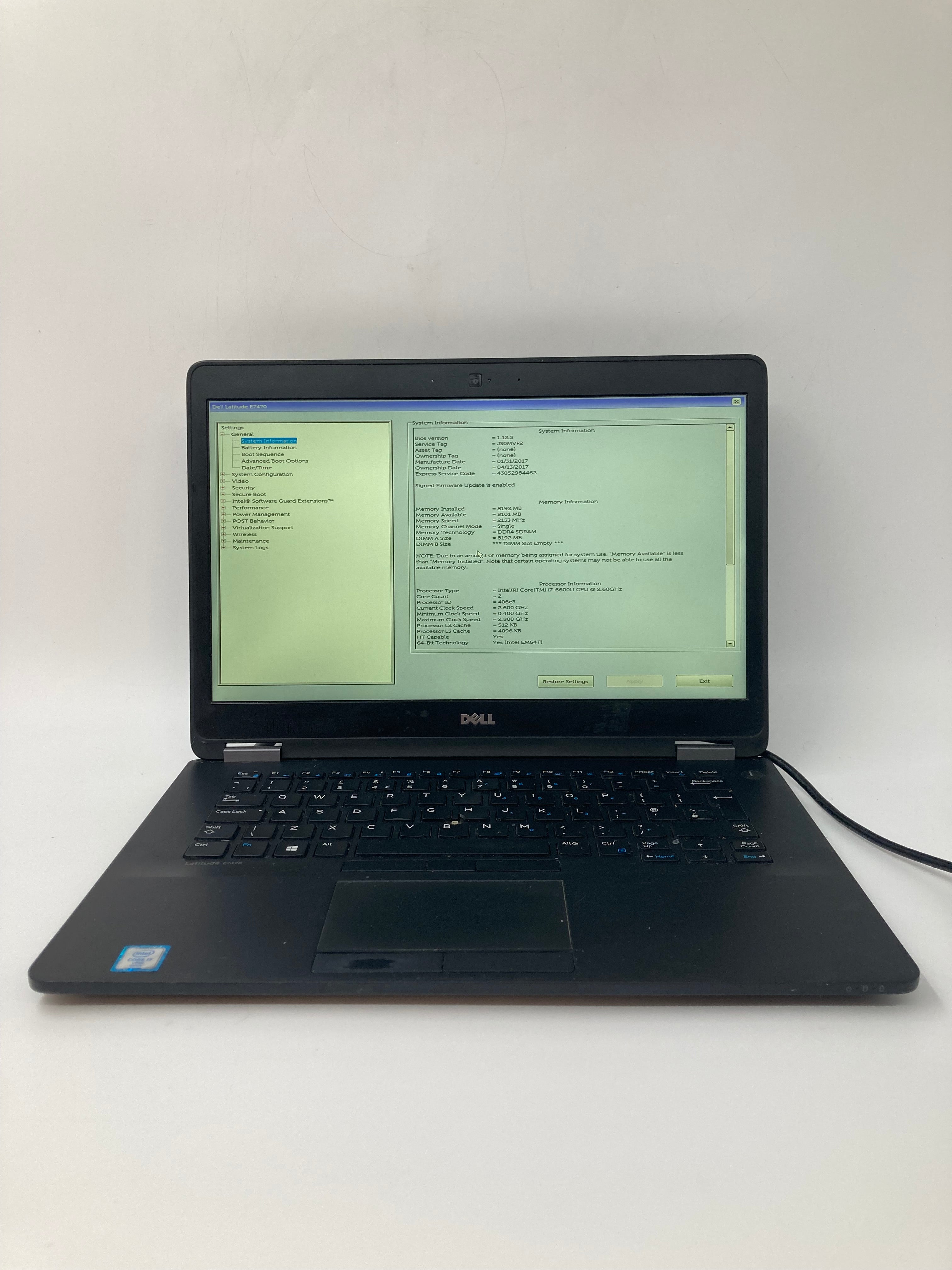 Dell Laptop Latitude E7470 14" Screen i7 6th Gen 8GB RAM No SSD No OS *Spares*