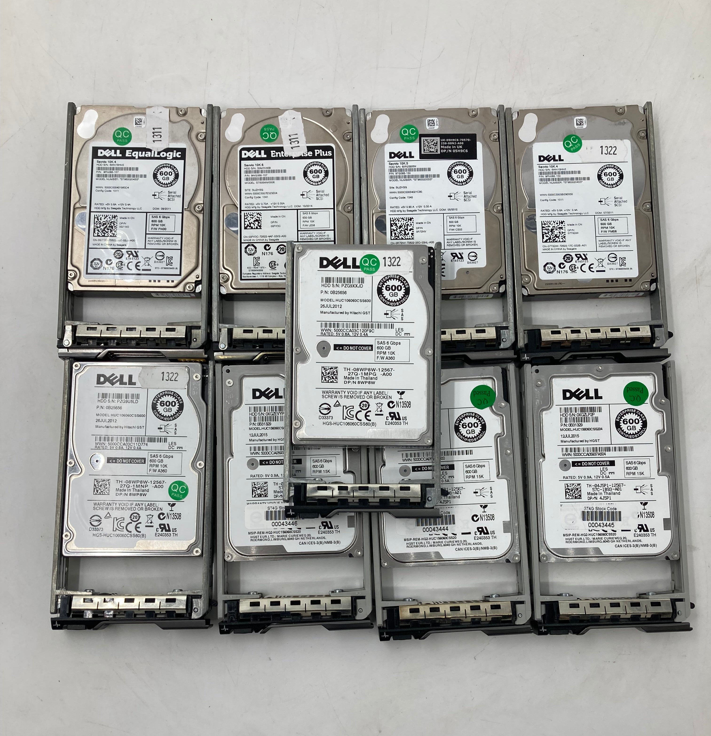 Batch of 9 Dell 2.5" SAS 600GB Hard Disk Drives - Mixed Models