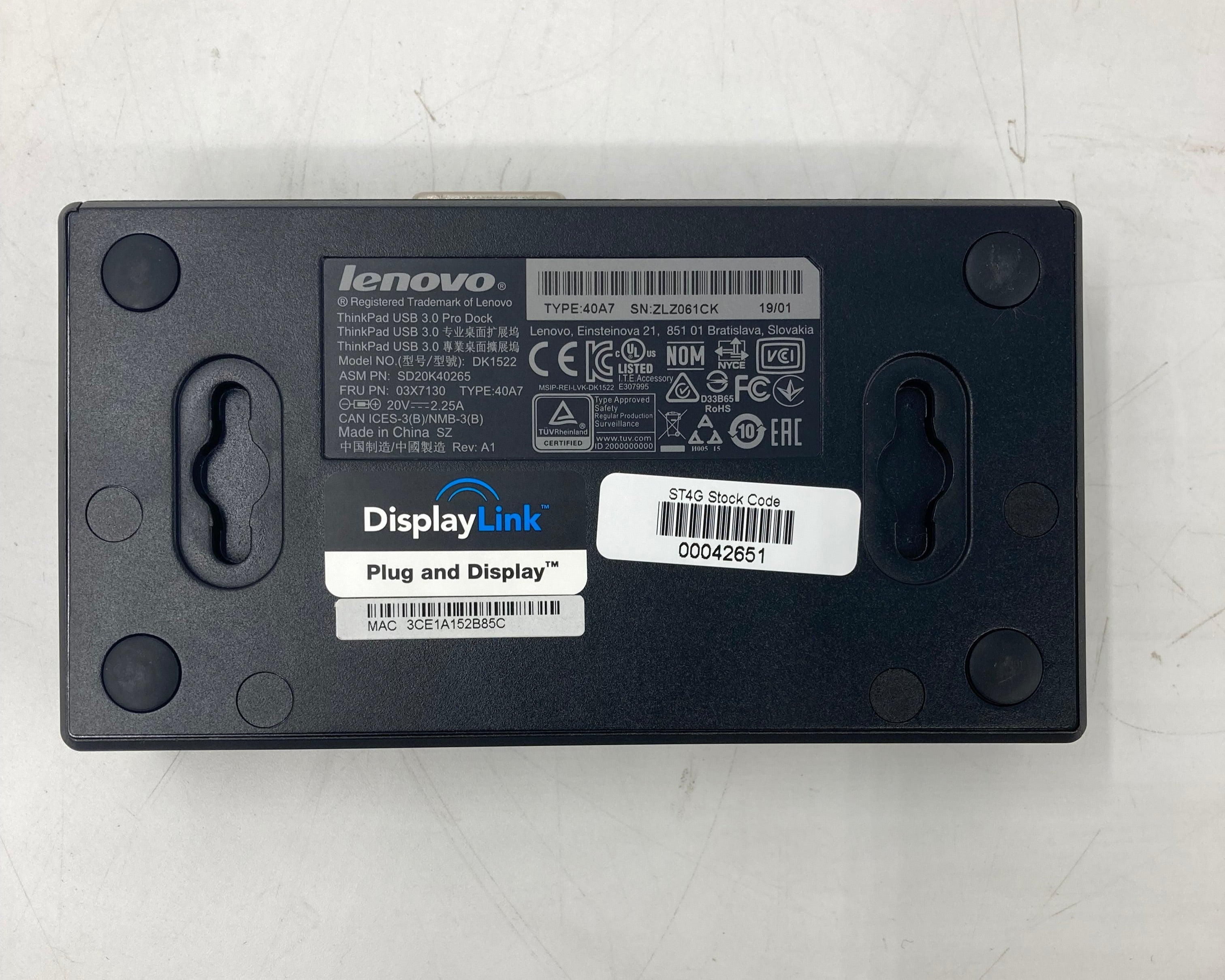 Lenovo DK1522 ThinkPad USB 3.0 Pro Docking Station
