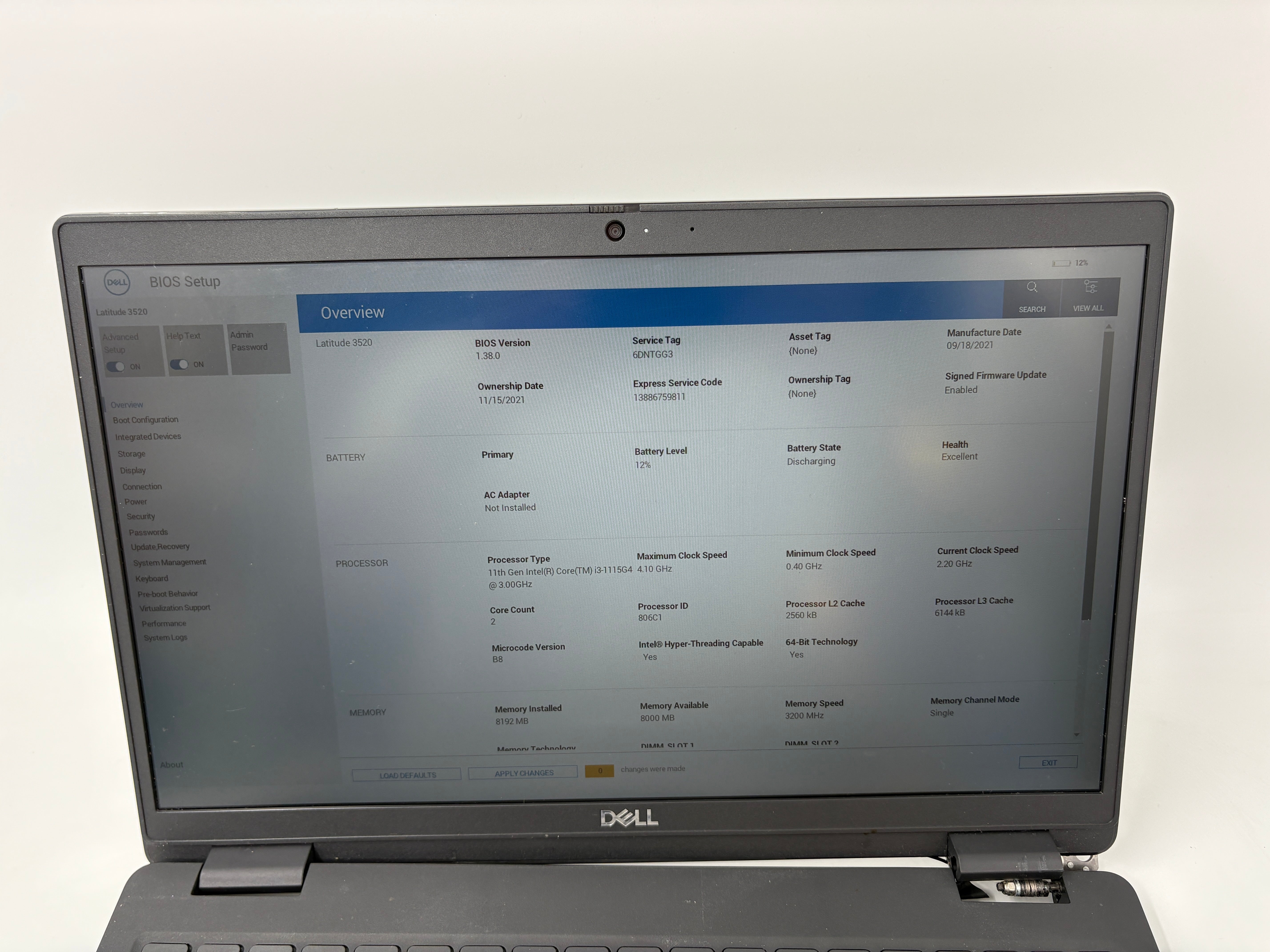 Dell Laptop Latitude 3520 15.6" Screen i3 11th Gen 8GB RAM No SSD No OS #1