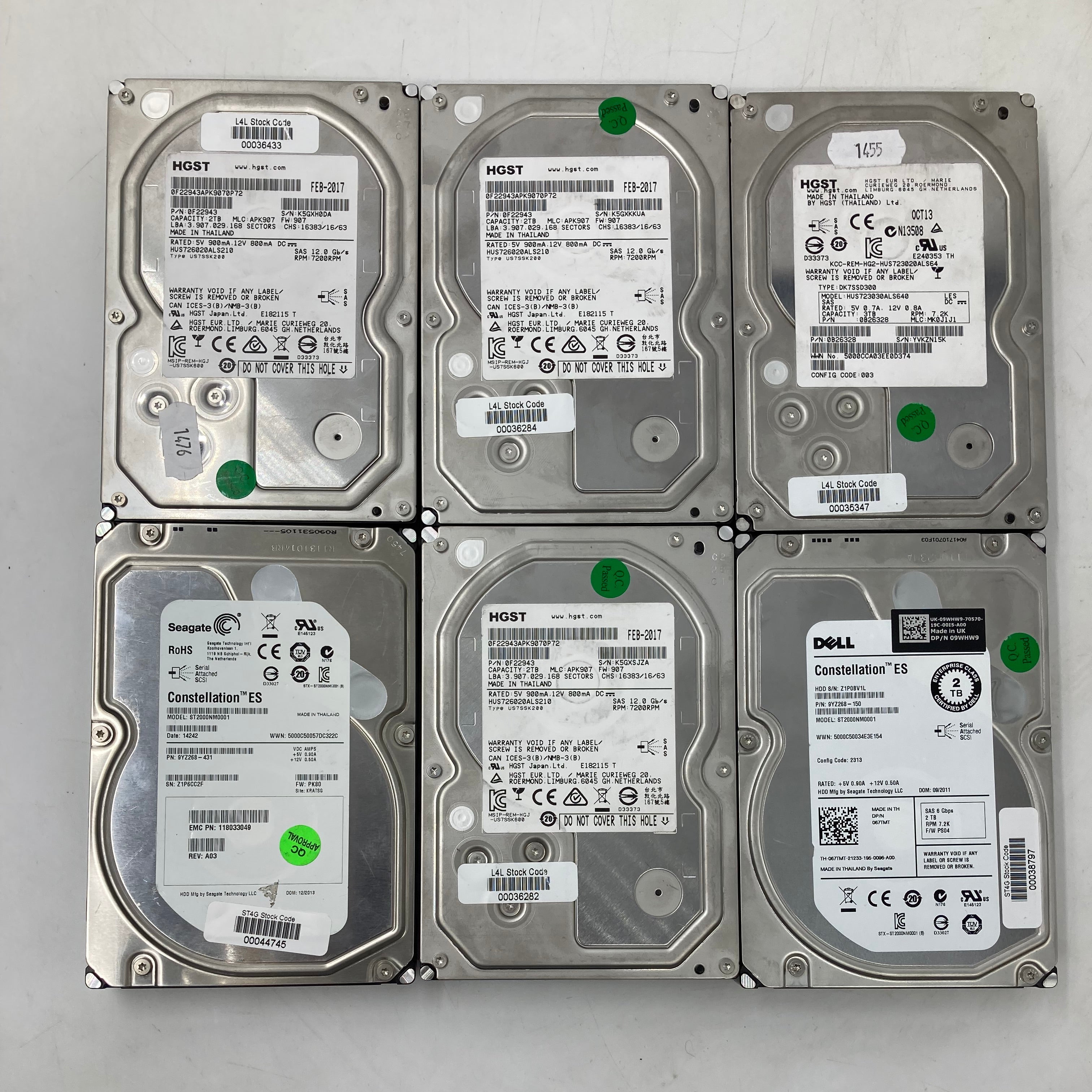 Batch of 6 3.5" SAS 2TB Hard Disk Drives - Mixed Brands