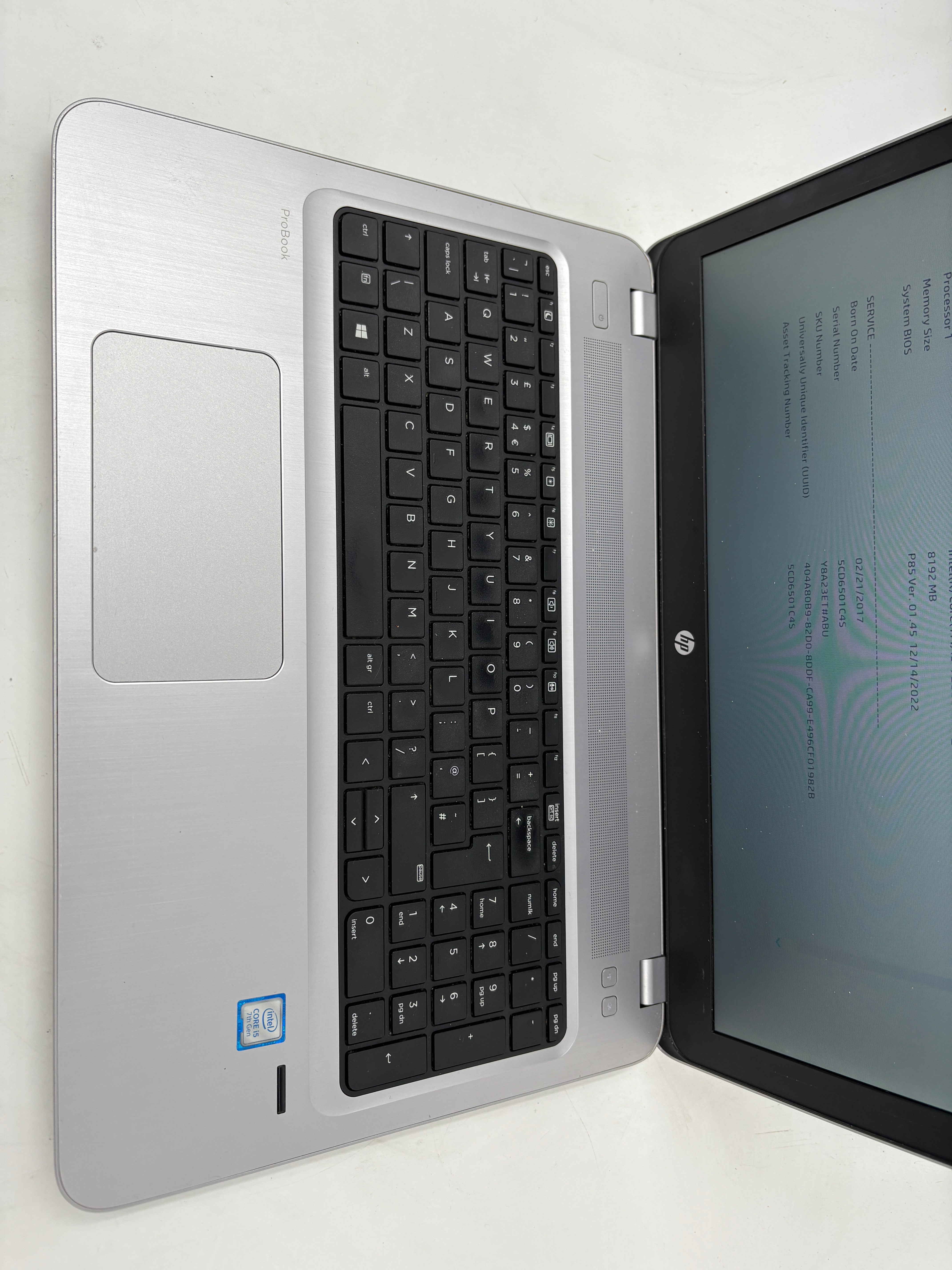 HP Laptop ProBook 450 G4 15.6" Screen i5 7th Gen 8GB RAM NO SSD NO OS