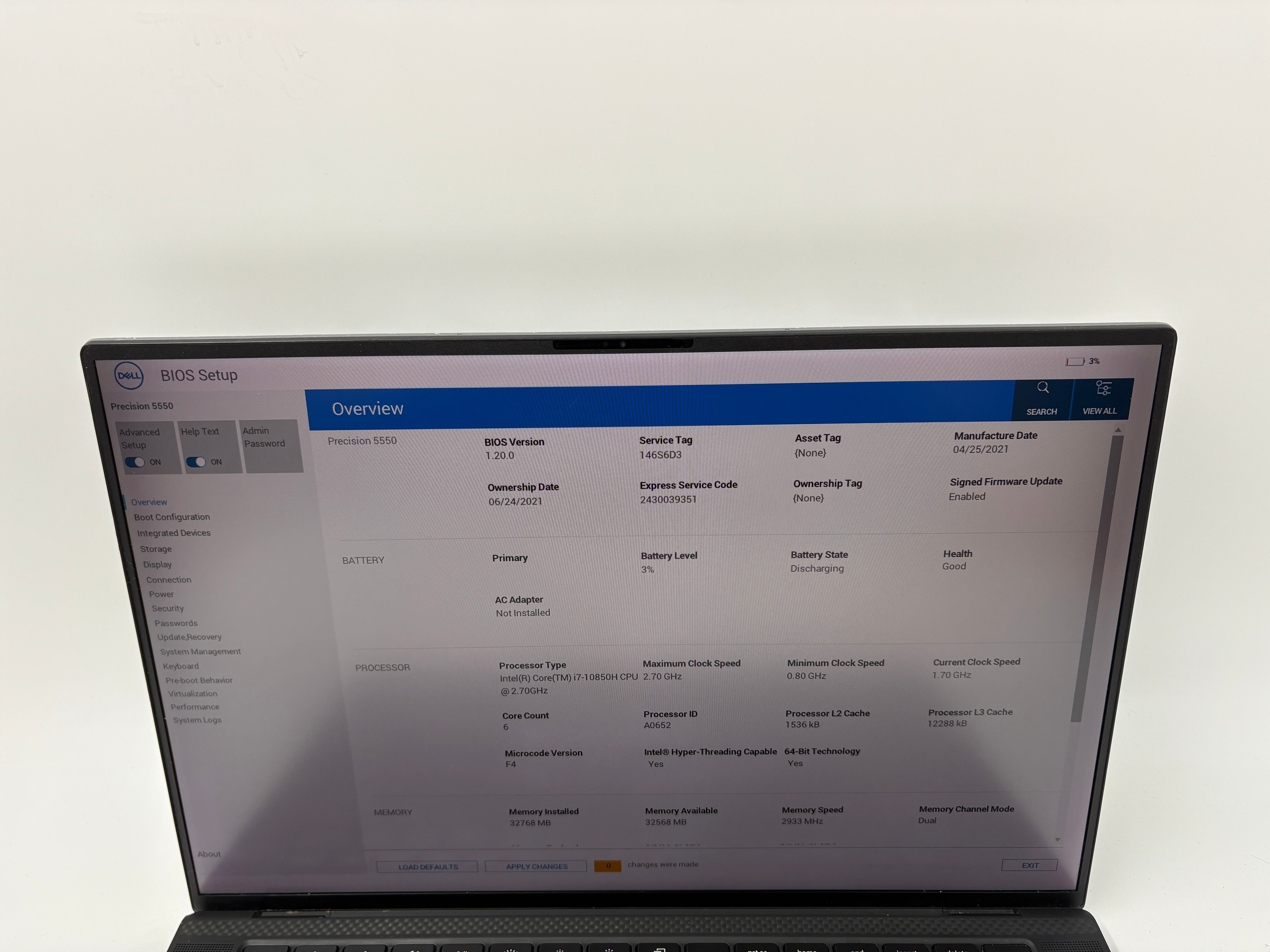 Dell laptop Precision 5550 15.6" Screen i7 10th Gen 32GB RAM 512GB SSD W11