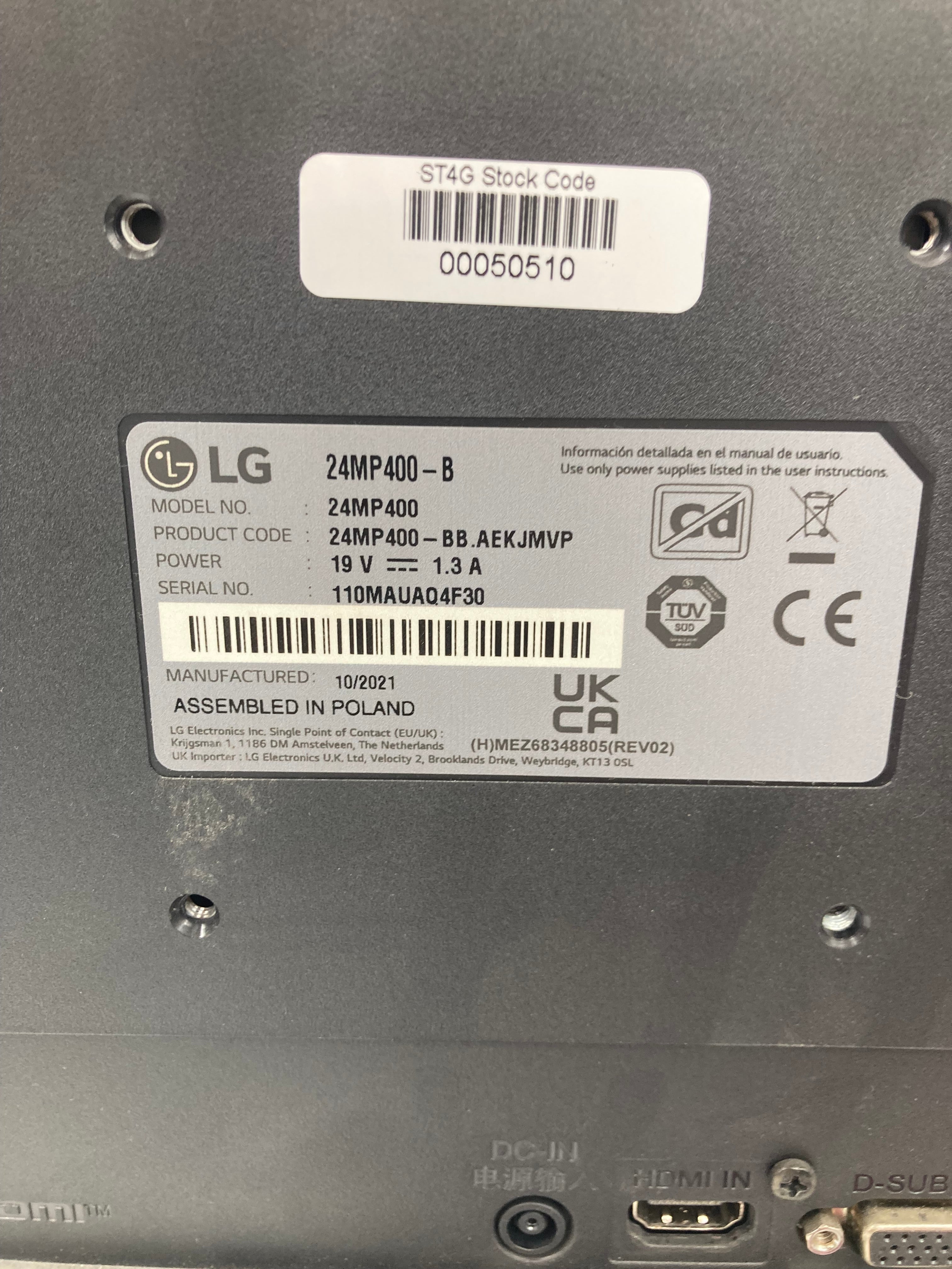 LG 24MP400 24" LCD Monitor DVI VGA HDMI