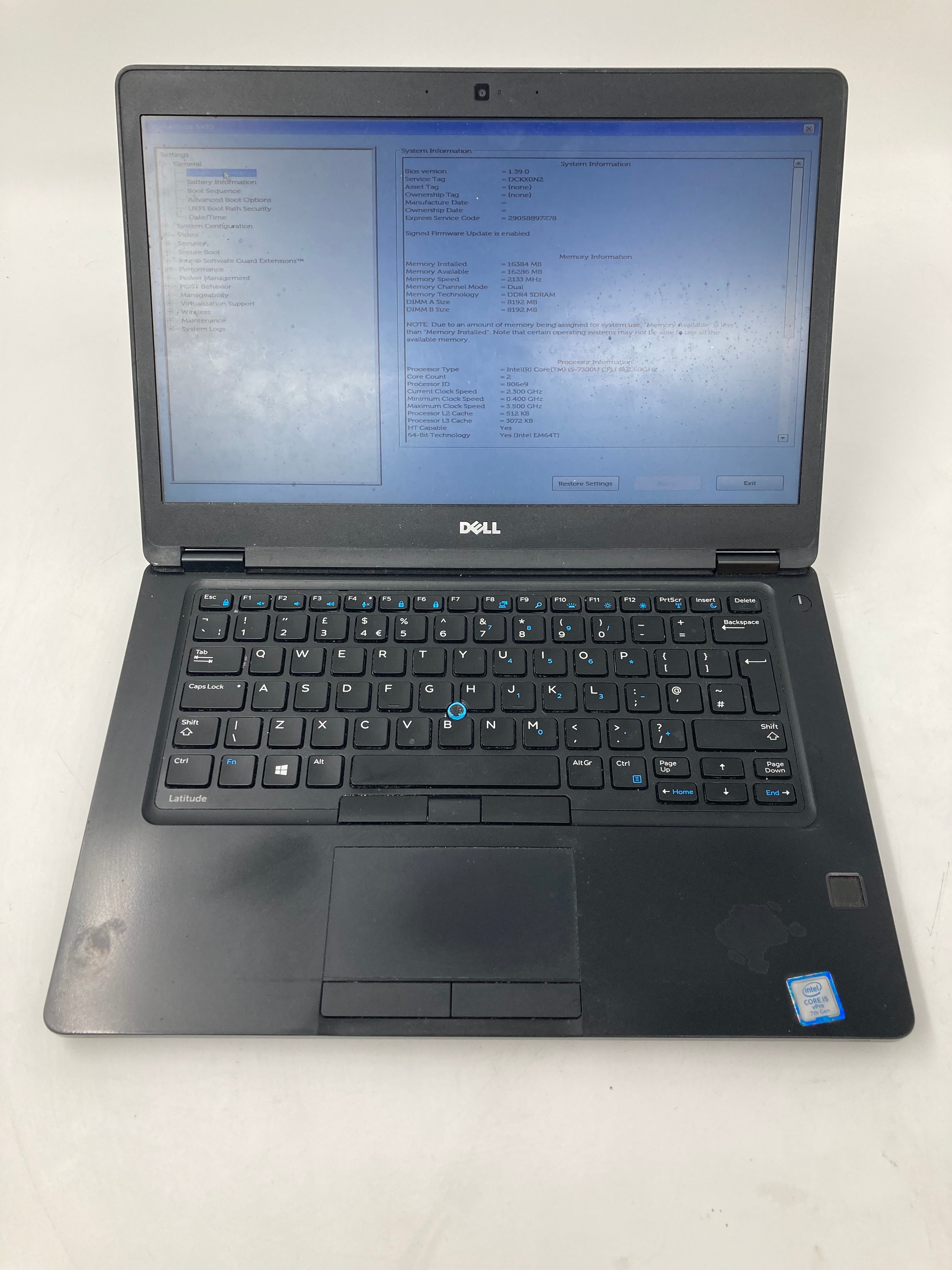 Dell Latitude 5480 14" Screen i5 7th Gen 16GB RAM No SSD -Spares-