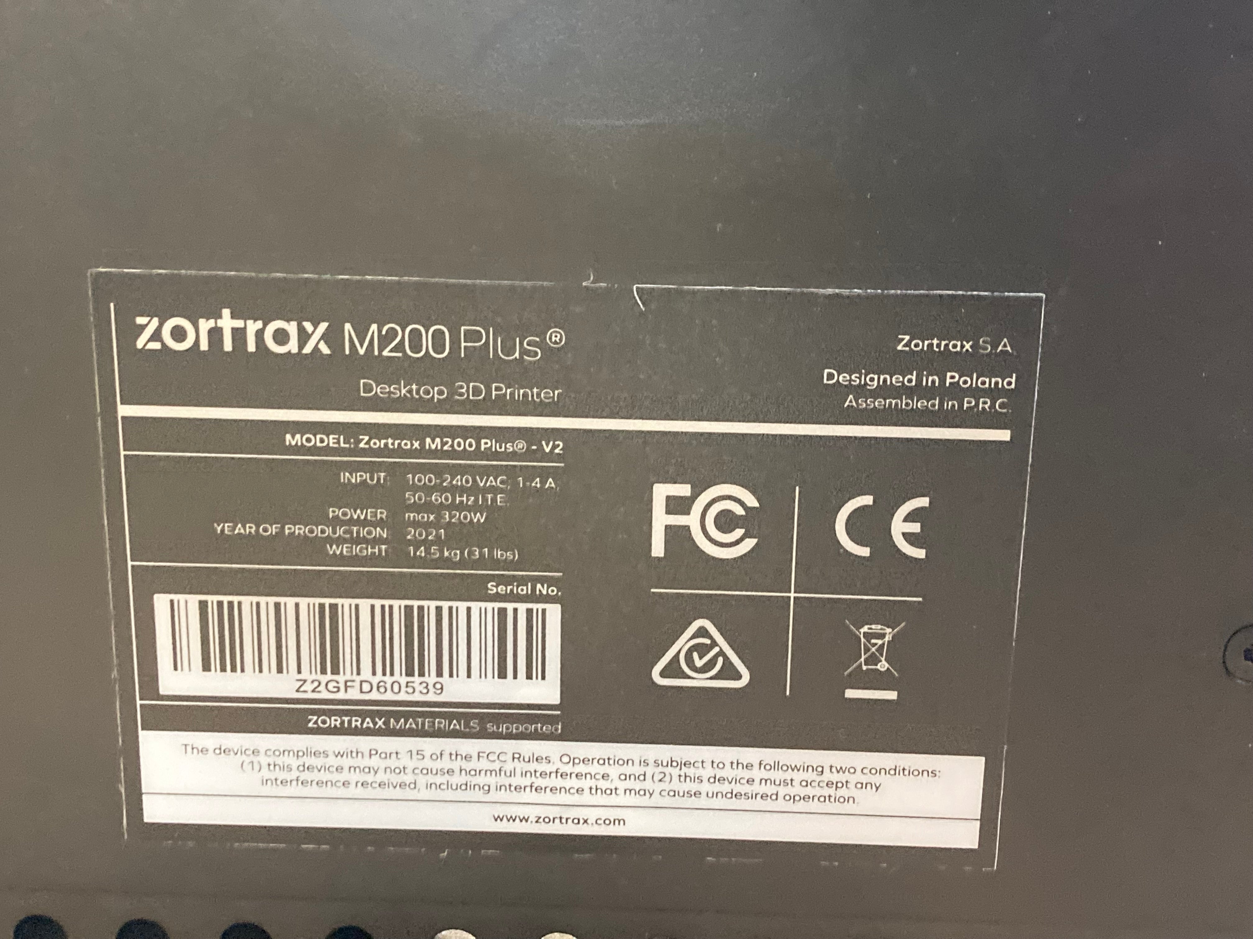 Zortrax M200 Plus Desktop 3D Printer