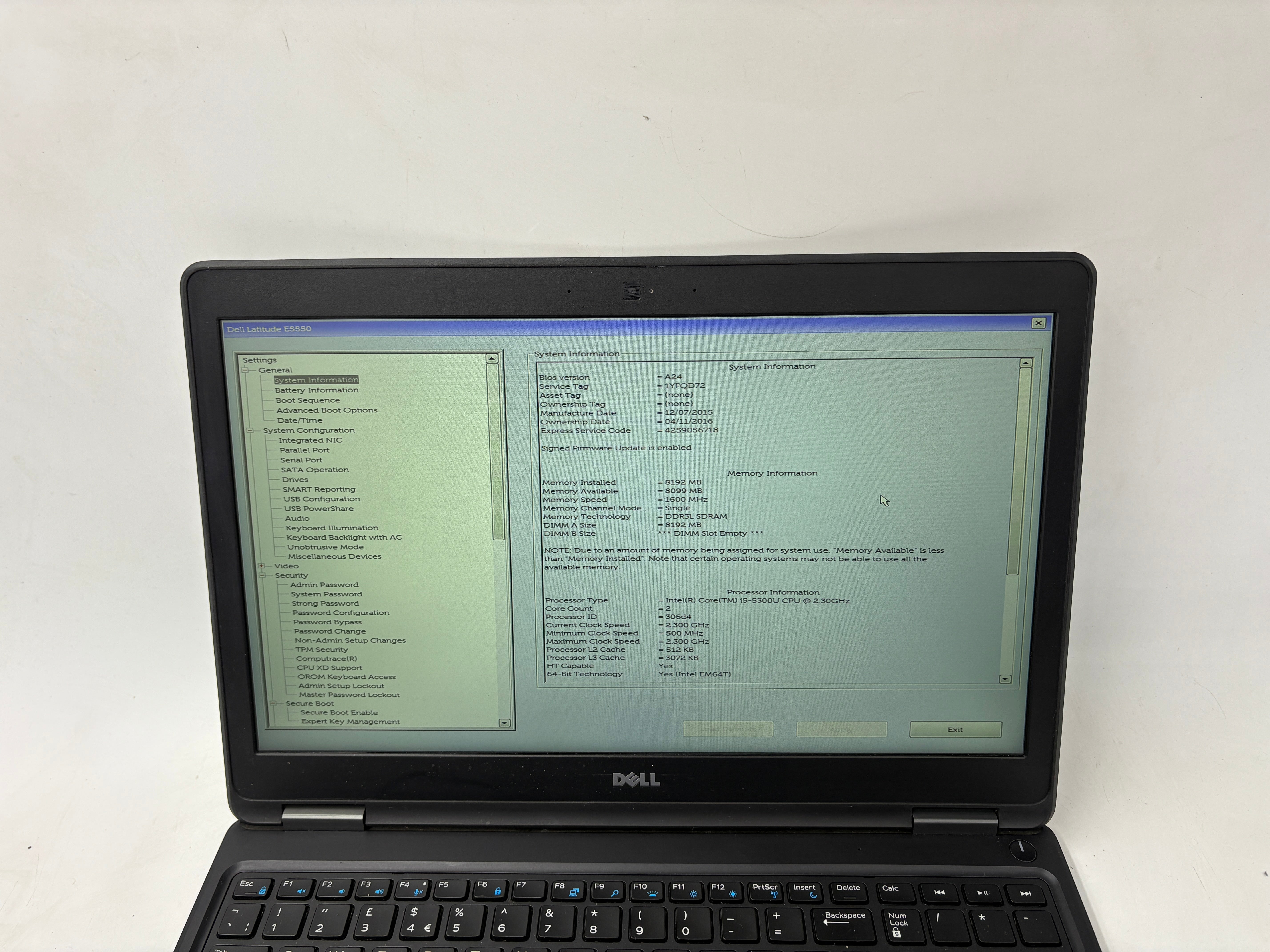 Dell Laptop Latitude E5550 15.6" Screen i5 5th Gen 8GB RAM NO SSD NO OS