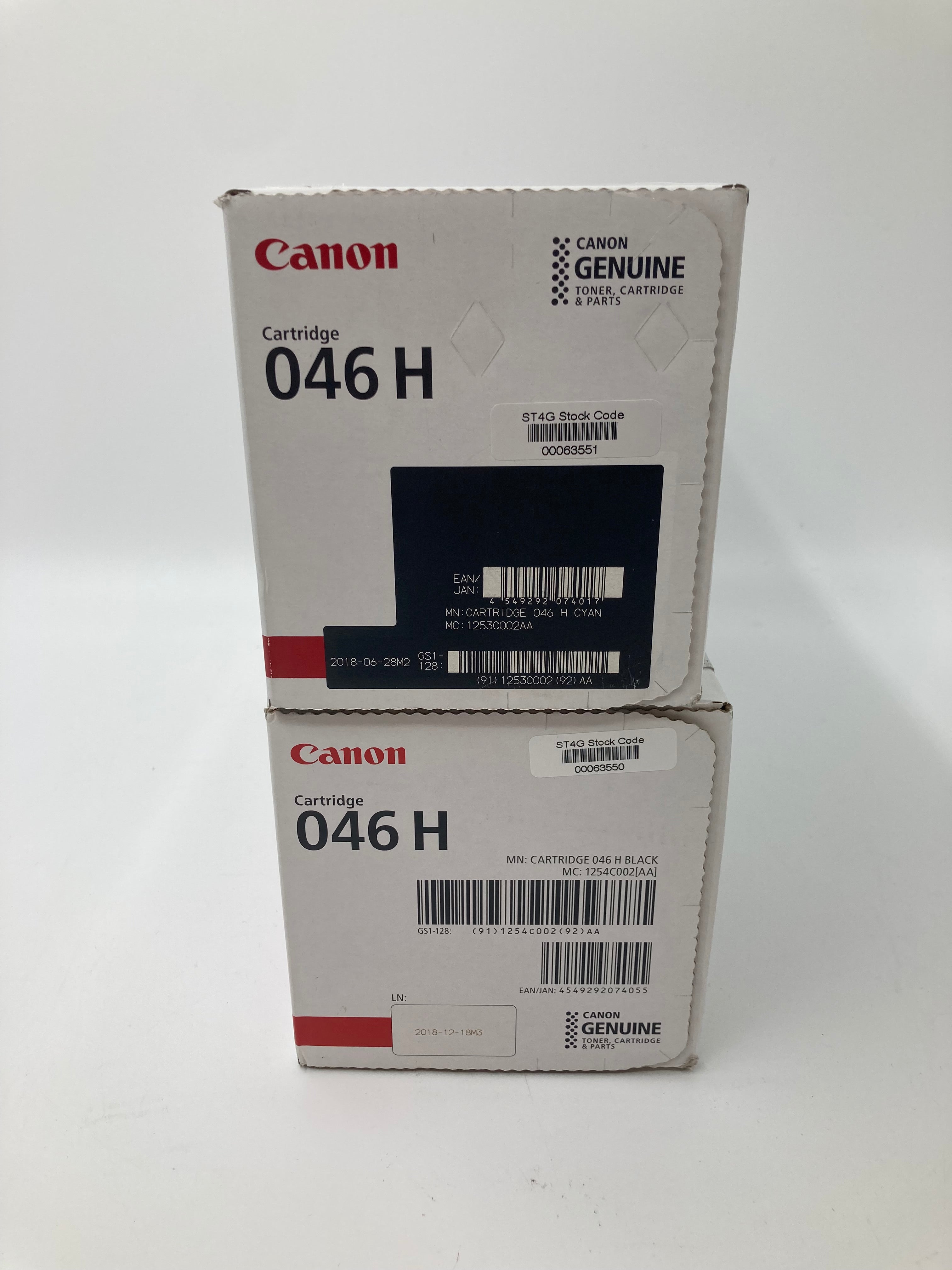 Batch of 2 Genuine Canon 046 H Printer Cartridges | Cyan & Black | New In Box