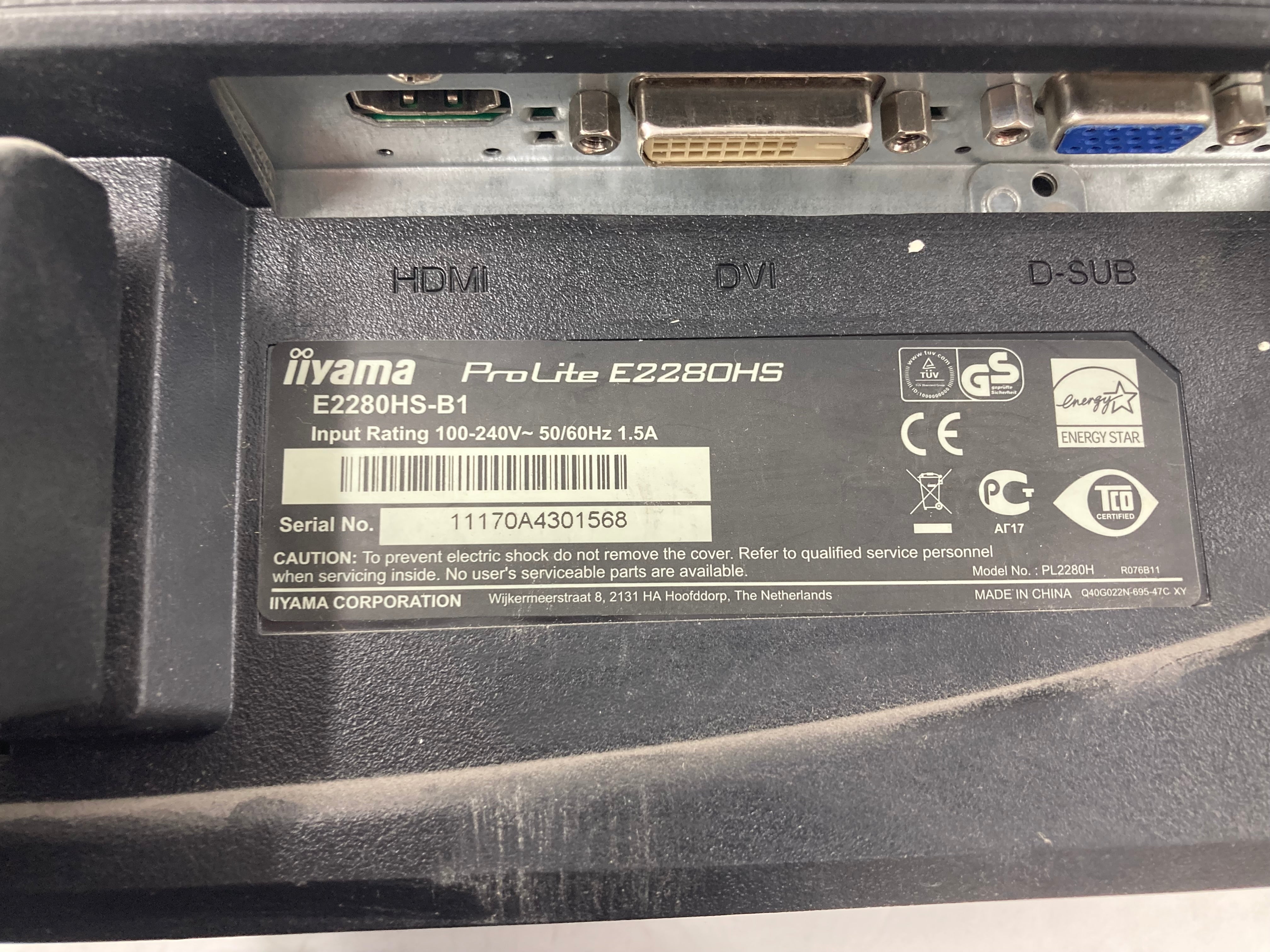 iiyama ProLite E2280HS LED HD 1080p 22" Monitor HDMI DVI VGA