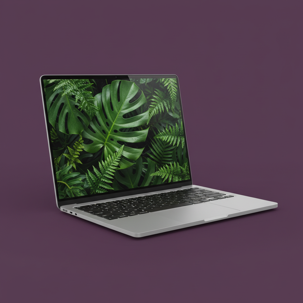 Laptop with Text-Free Screen on Purple Background