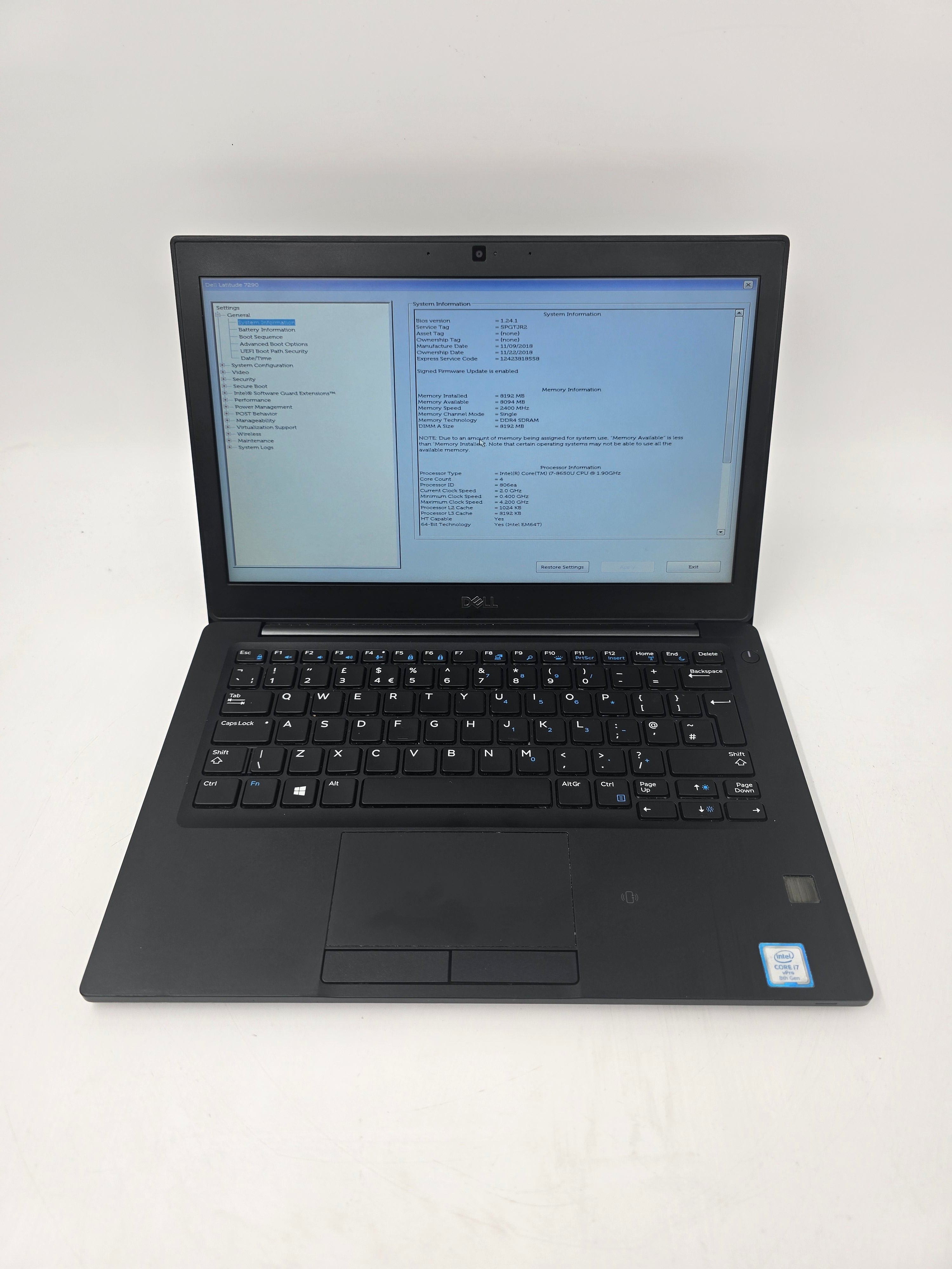 Dell Latitude 7290 12" Screen i7 8th Gen 8GB RAM 256GB SSD No OS