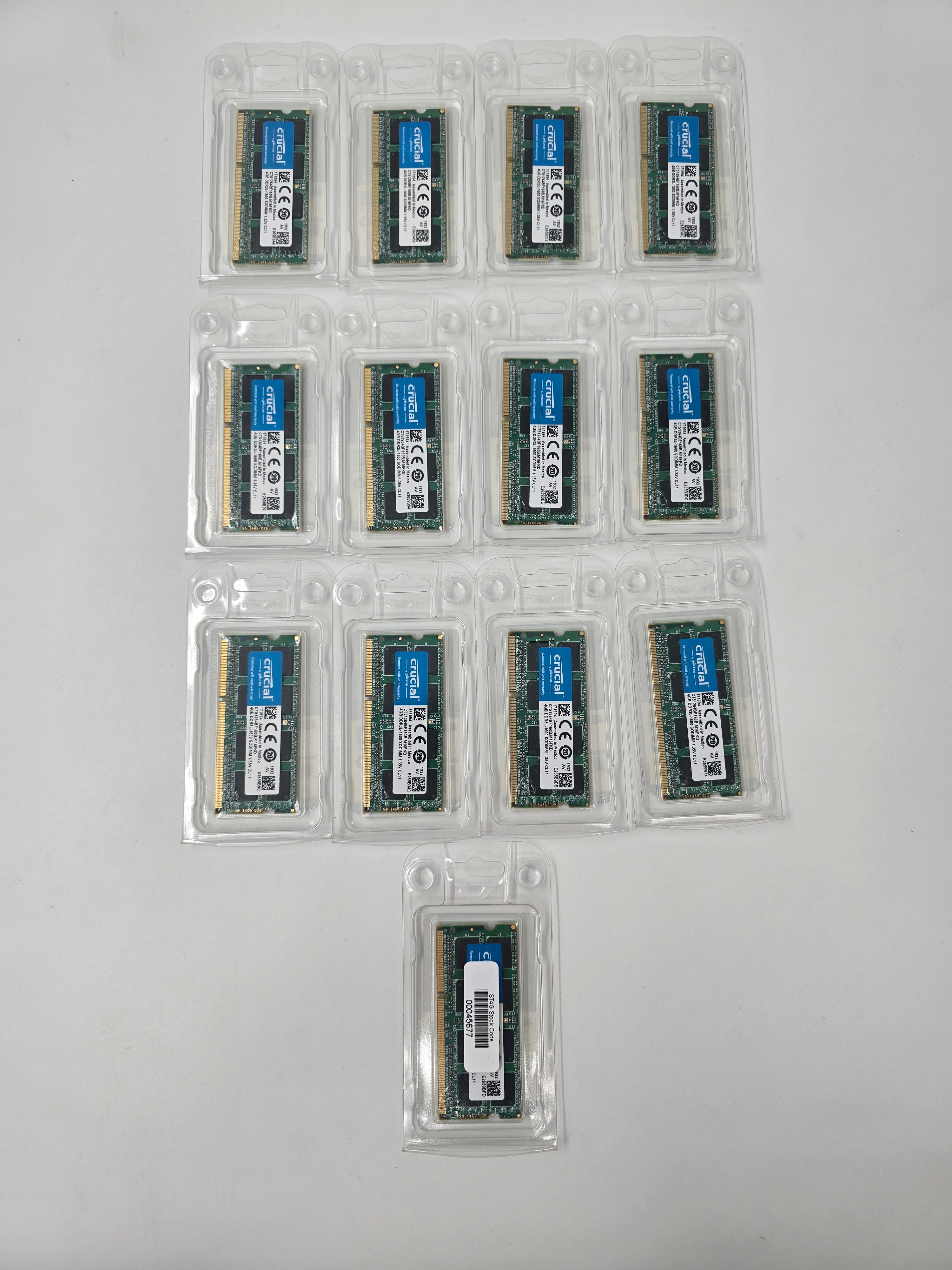 Crucial Laptop RAM 4GB DDR3L 1600MHz 1.35V CL11 SODIMM Lot of 13