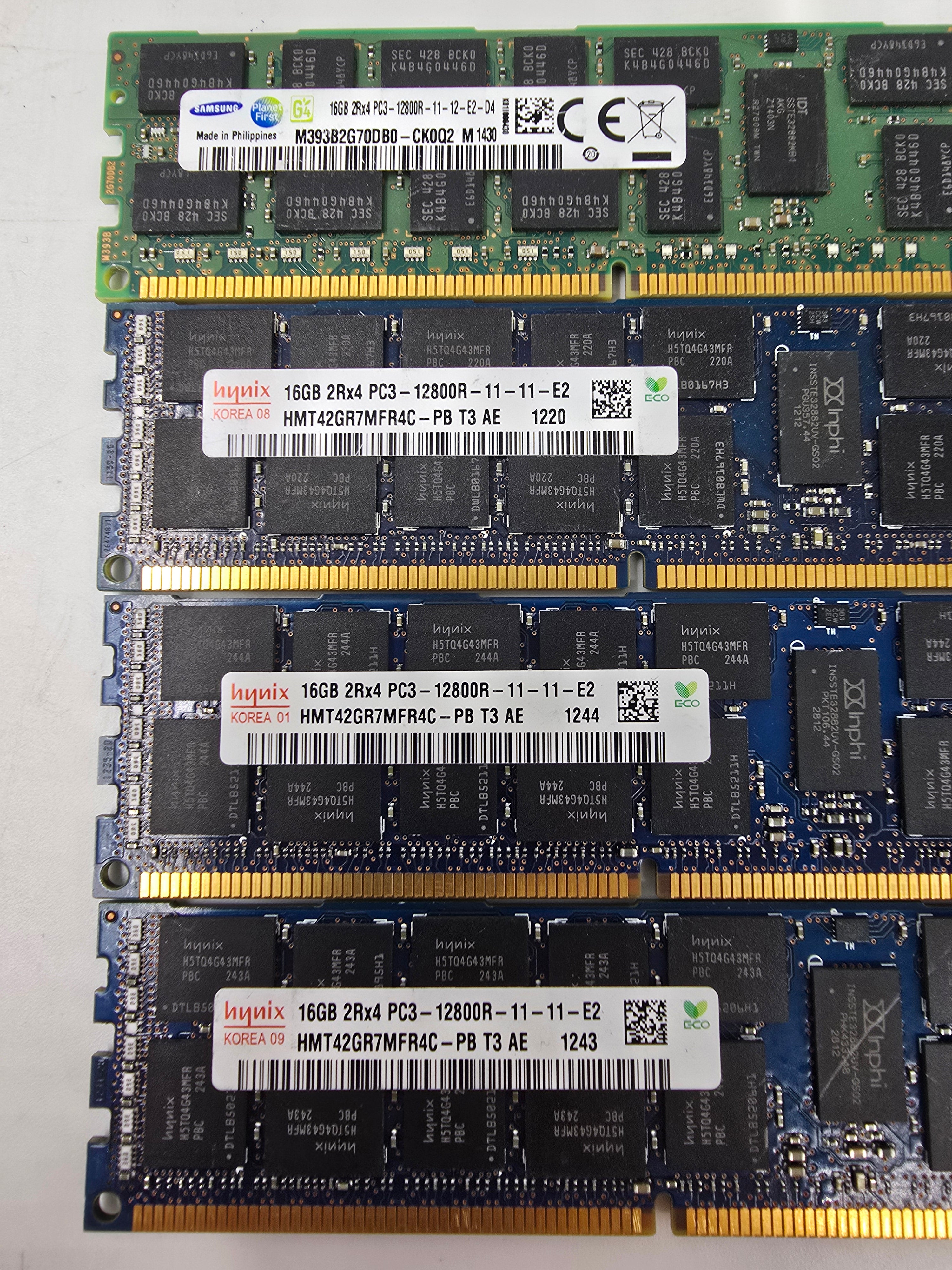 Server RAM 64GB (4x 16GB) 2Rx4 PC3 12800R Samsung SK Hynix Lot of Four