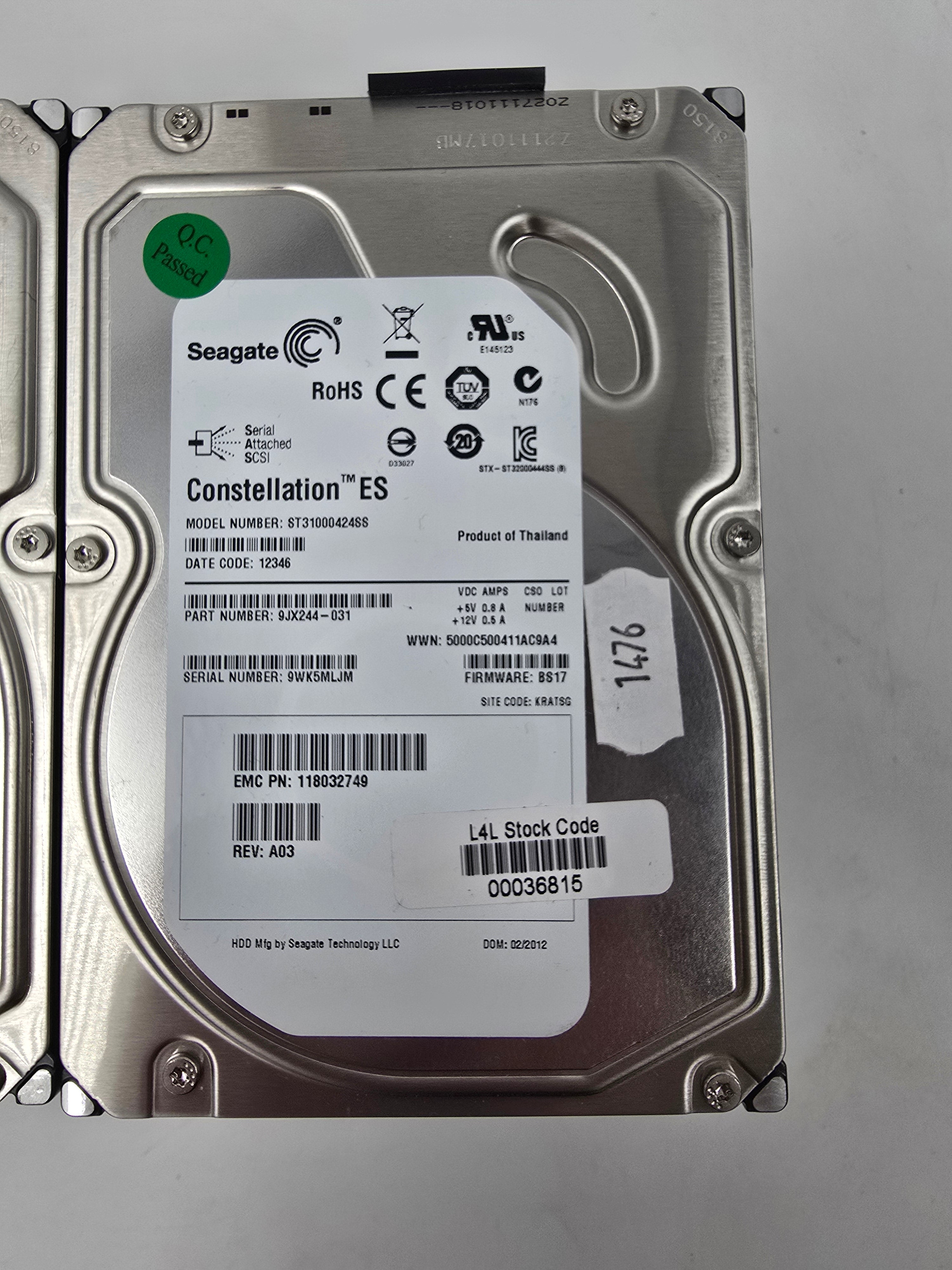 Seagate Hard Disk Drive 1TB SAS 3.5" LFF HDD ST31000424SS 7.2K RPM Lot of 10