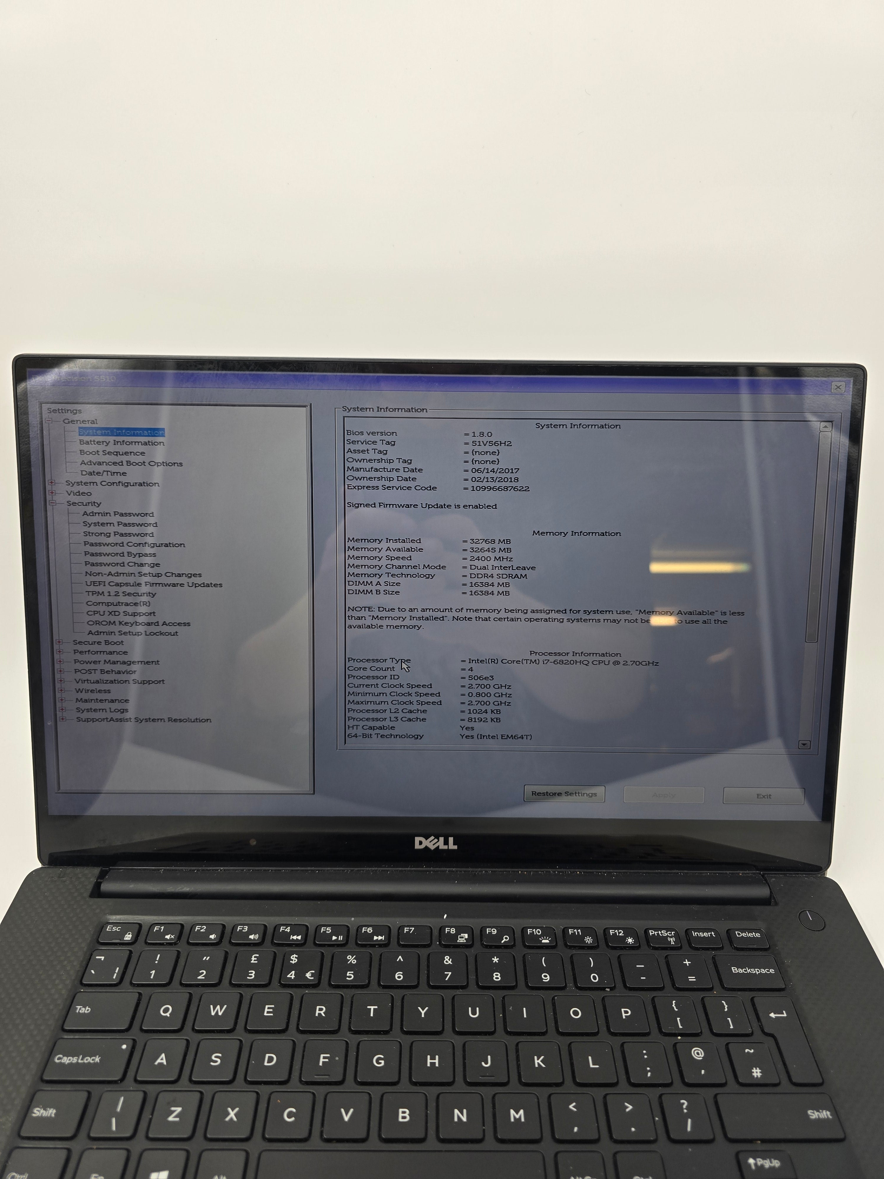 Dell Laptop Precision 5510 15.6 Touch i7 6820HQ 2.7GHz 32GB RAM No SSD *Spares*