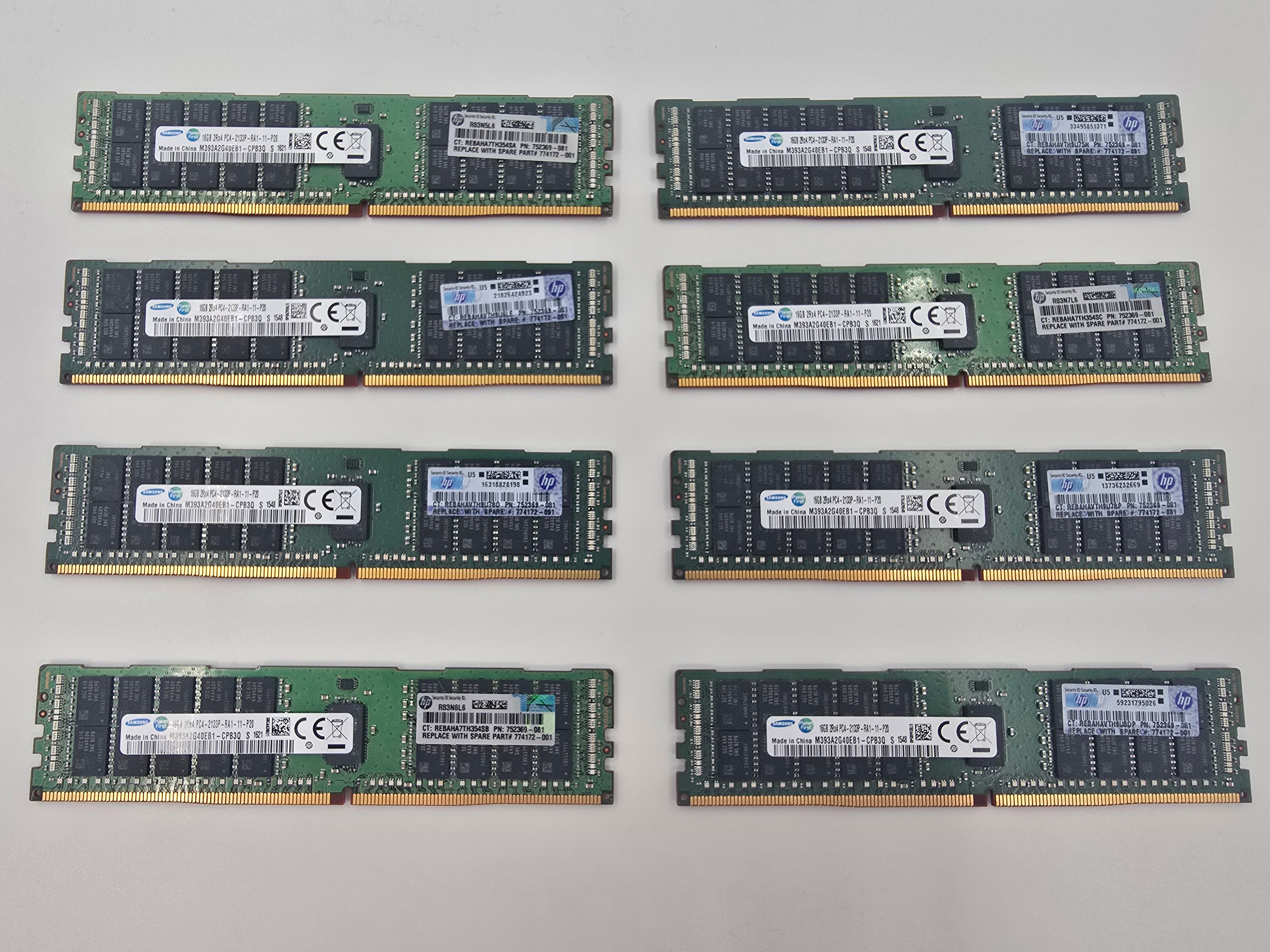 128GB (8x16GB) HP 2Rx4 PC4-2133P DDR4 ECC RDIMM 752369-081 Matched Server RAM