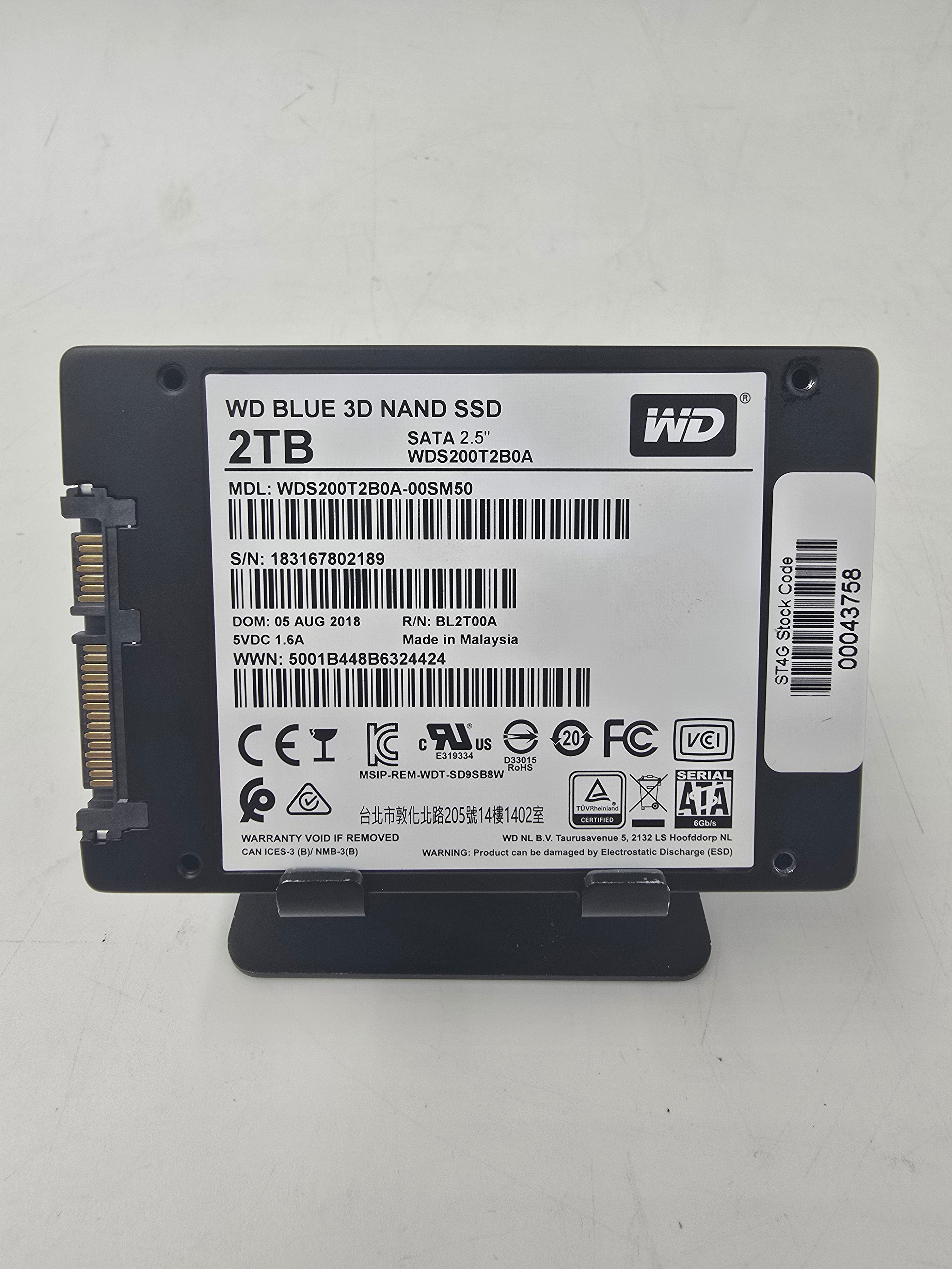 Solid State Drive Western Digital Blue 2TB 3D NAND 2.5" SATA SSD WDS200T2B0A