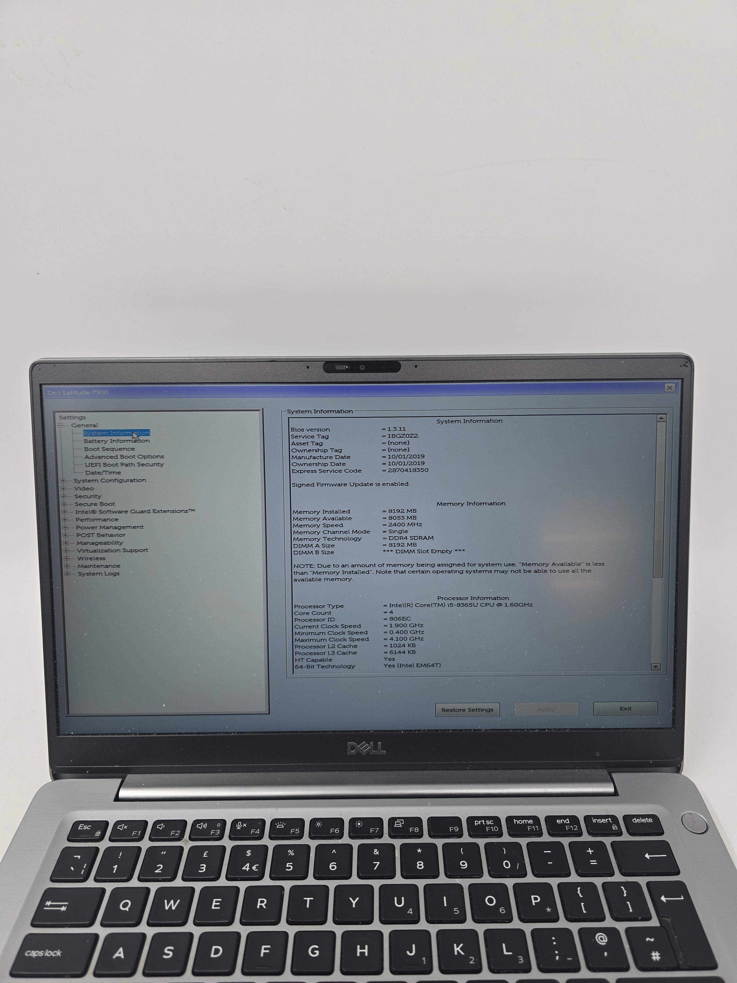 Dell Latitude 7300 13" Screen i5 8th Gen 8GB RAM 256GB SSD No OS *Spares*