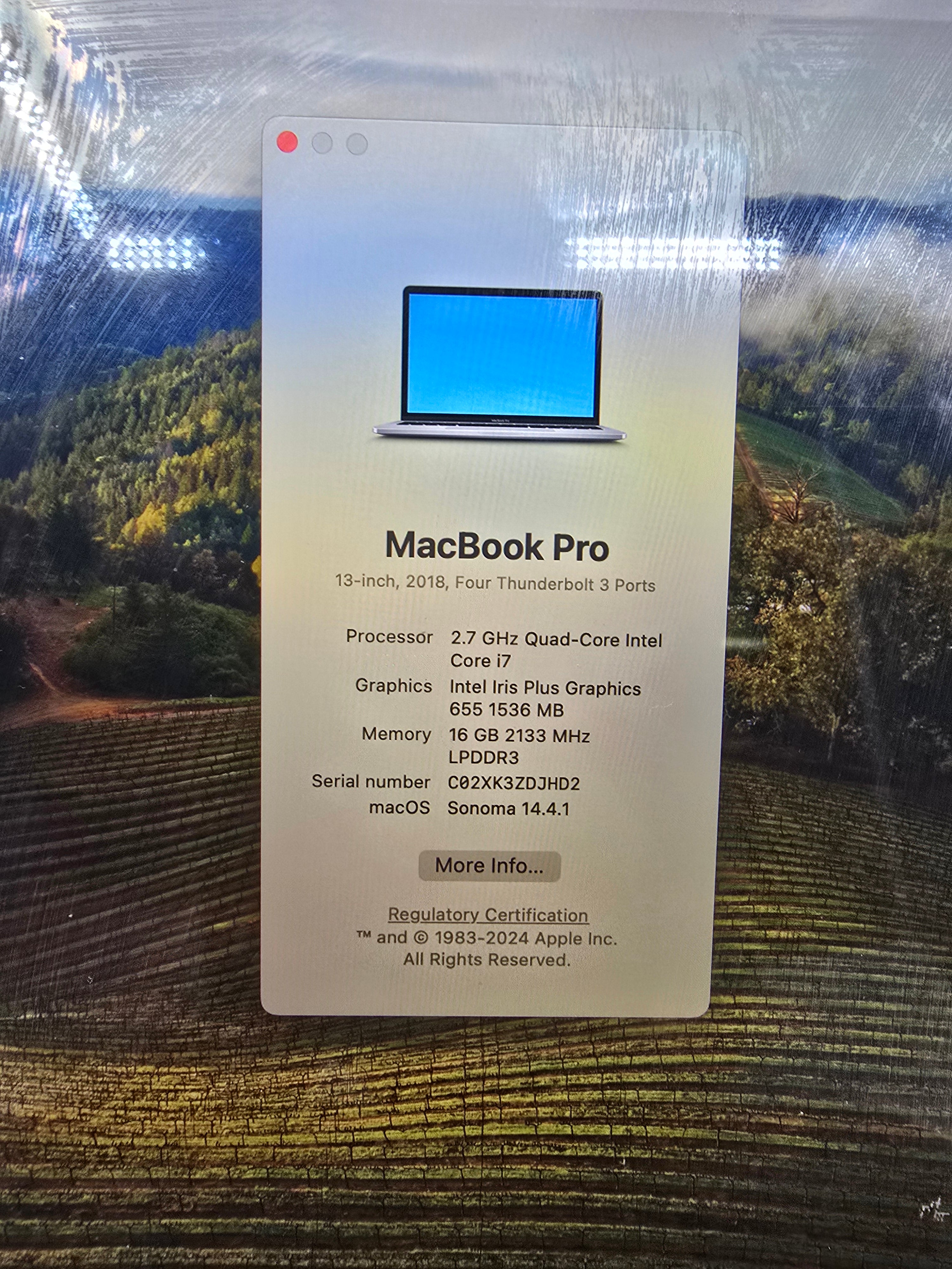 Apple MacBook Pro 2018 TouchBar 13.3" i7 8th Gen 16GB RAM 256GB SSD Sonoma