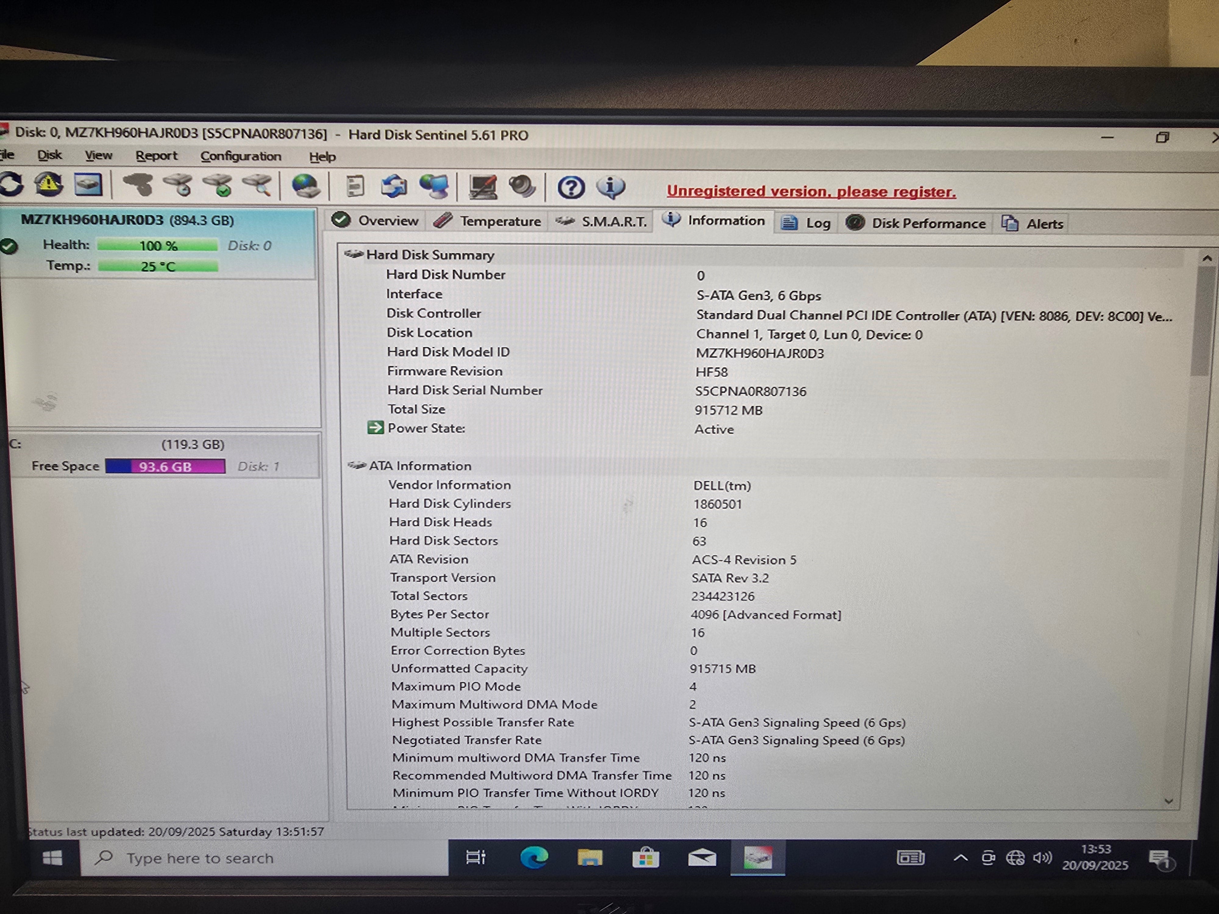 Dell EMC Solid State Drive 960GB 2.5" SATA 6Gbps SSD 0YDHYX 100% Health