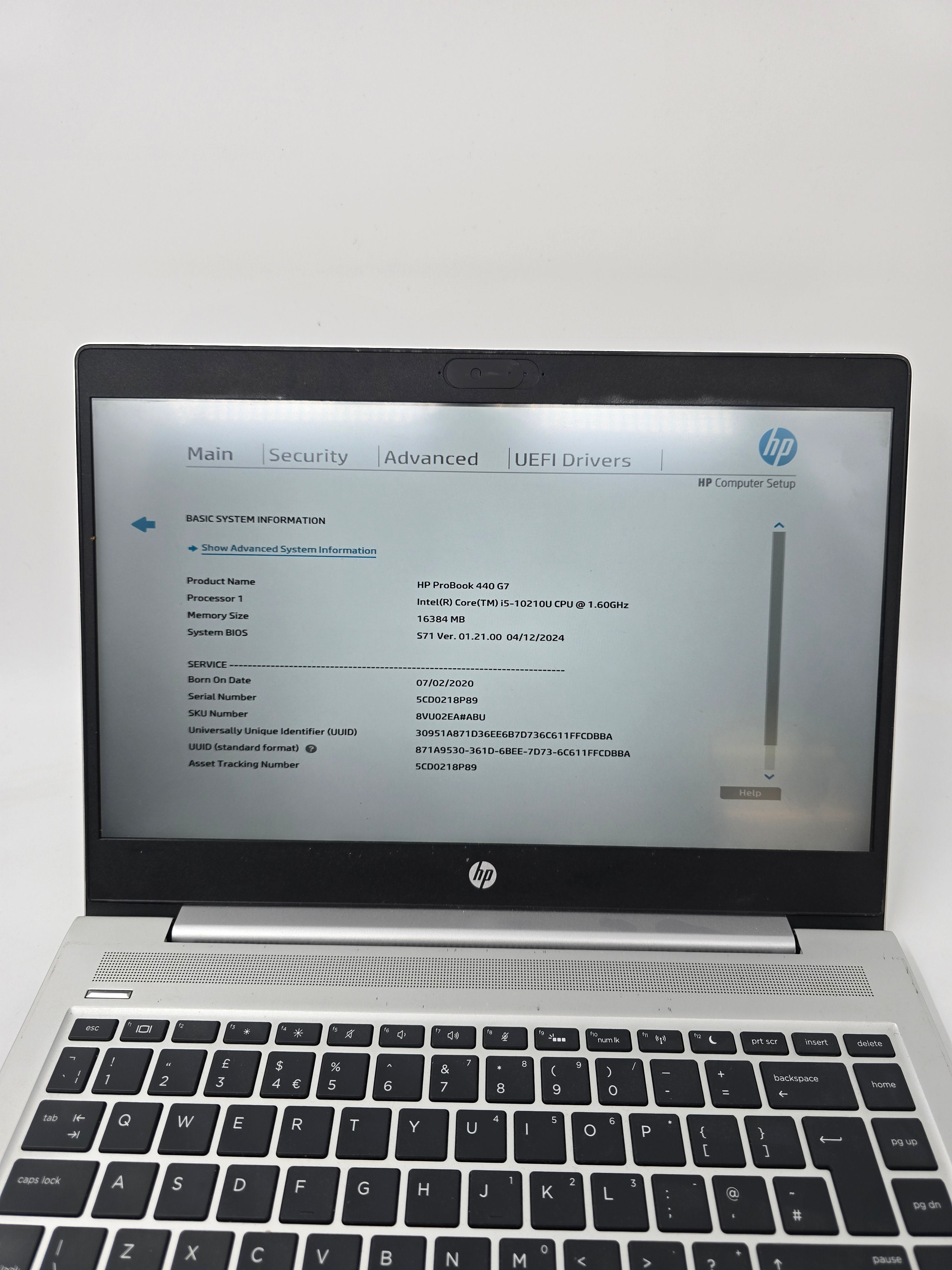 HP Laptop ProBook 440 G7 14" Screen i5 10th Gen 16GB RAM No SSD *Spares*