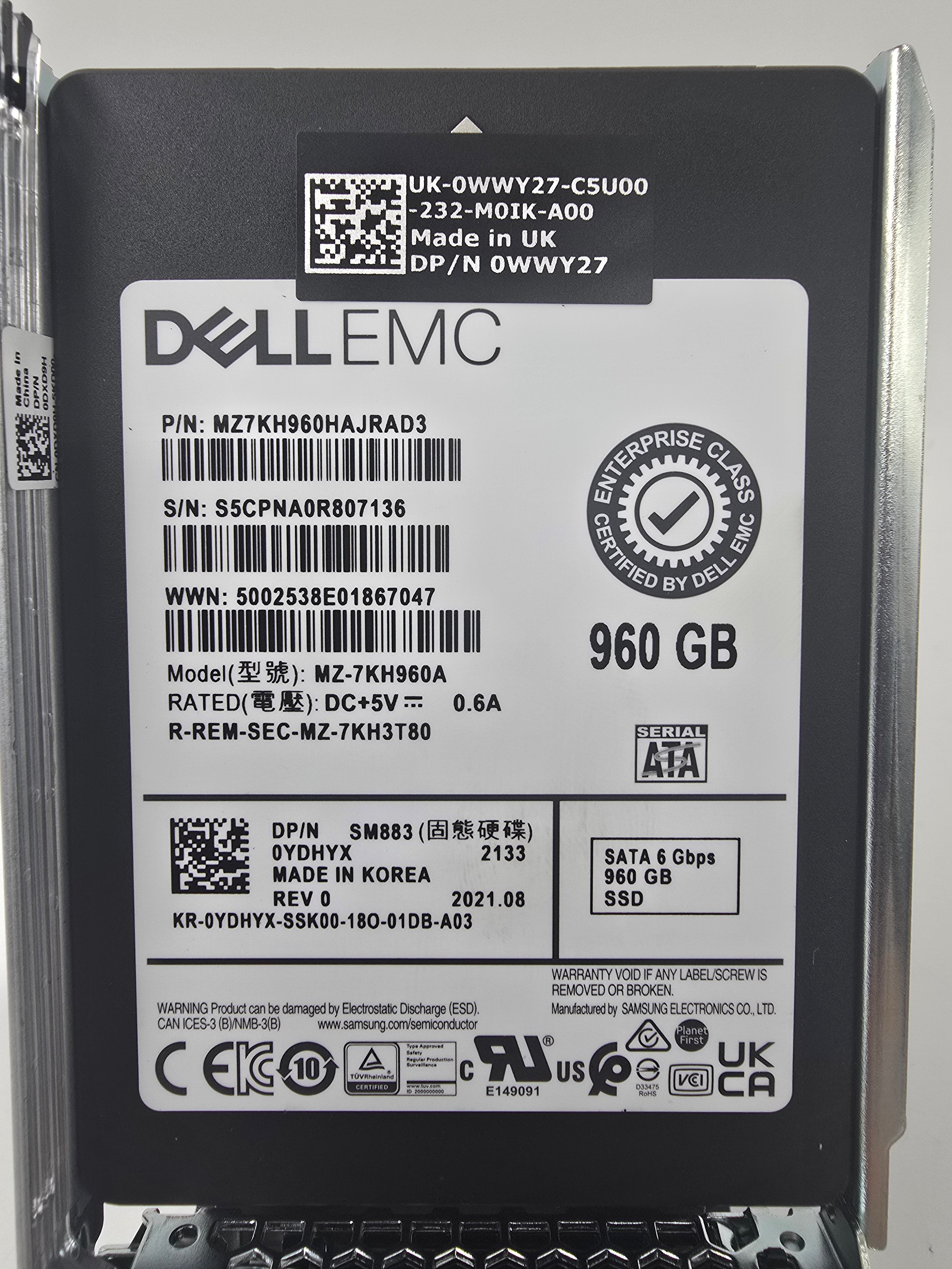 Dell EMC Solid State Drive 960GB 2.5" SATA 6Gbps SSD 0YDHYX 100% Health