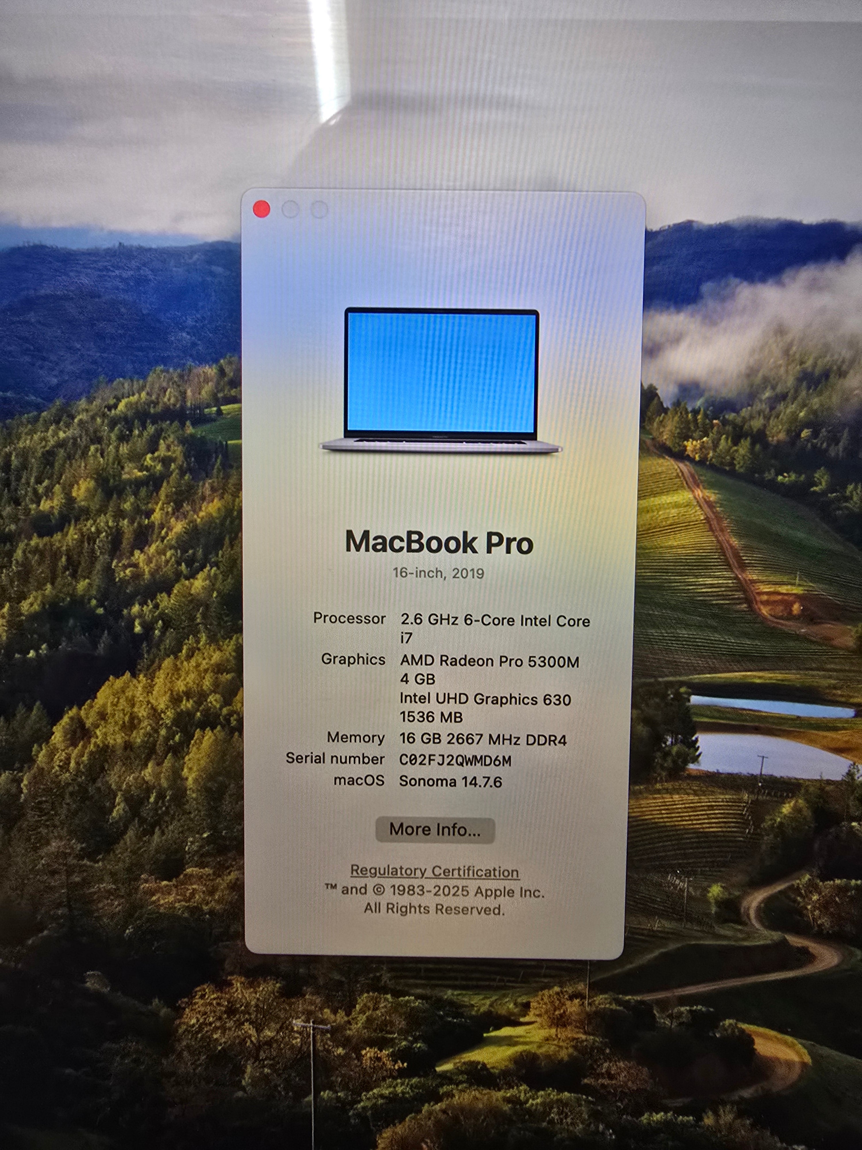 Apple MacBook Pro 2019 TouchBar 16" i7 9th Gen 16GB RAM 512GB SSD Sonoma