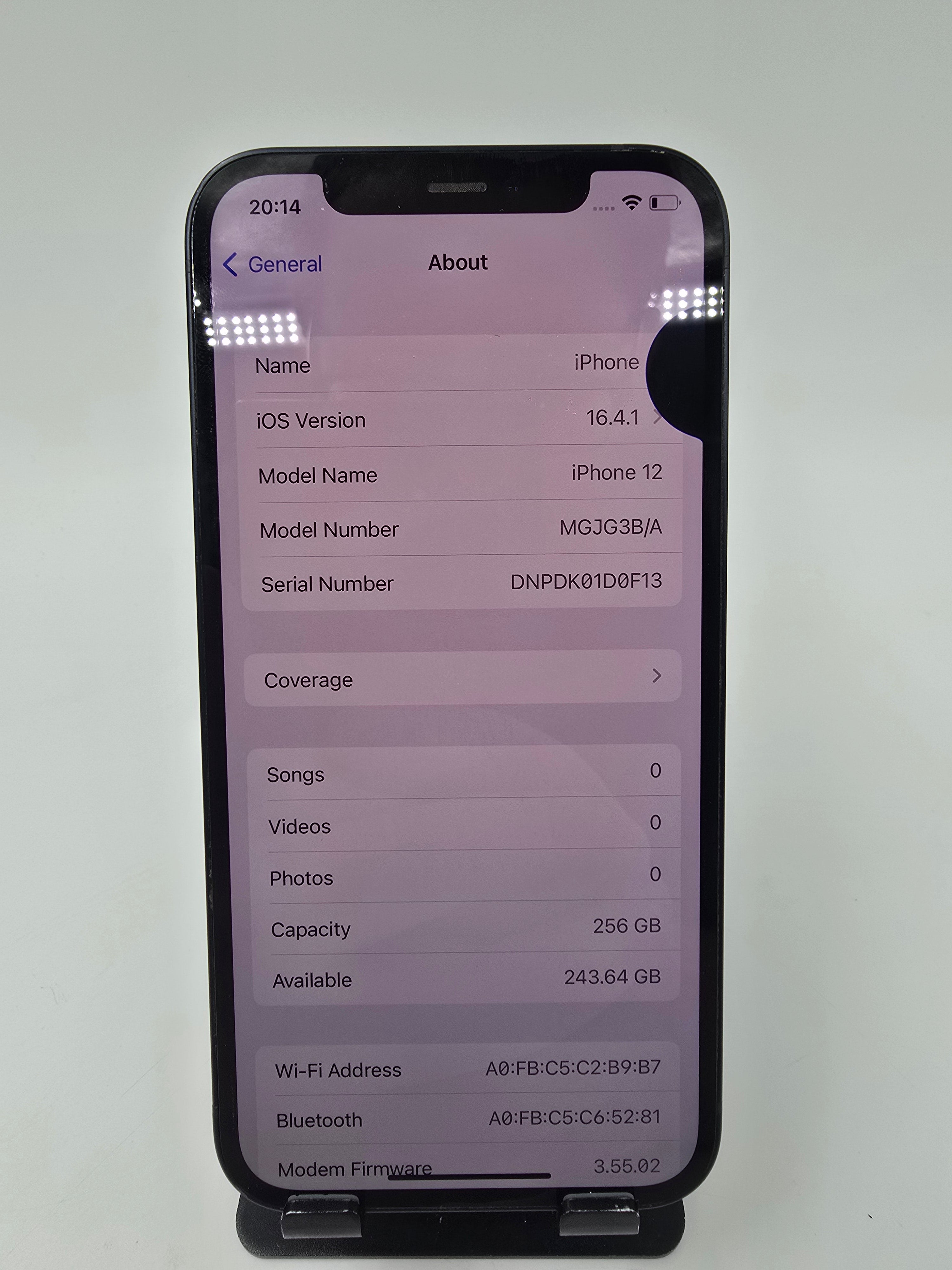 Apple iPhone 12 2020 6.1" 256GB Storage Black Unlocked 86% Battery Health Spares