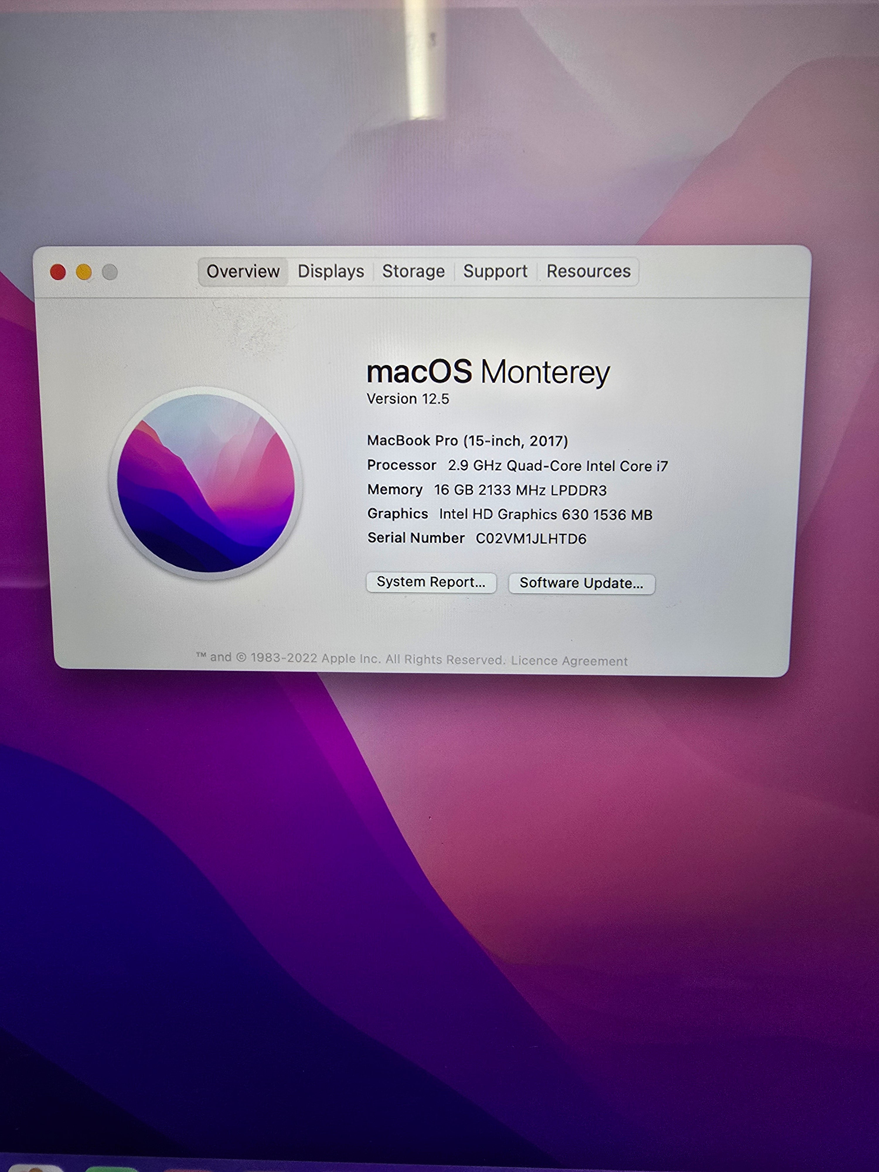 Apple MacBook Pro TouchBar 2017 15" i7 7th Gen 16GB RAM 512GB SSD Monterey