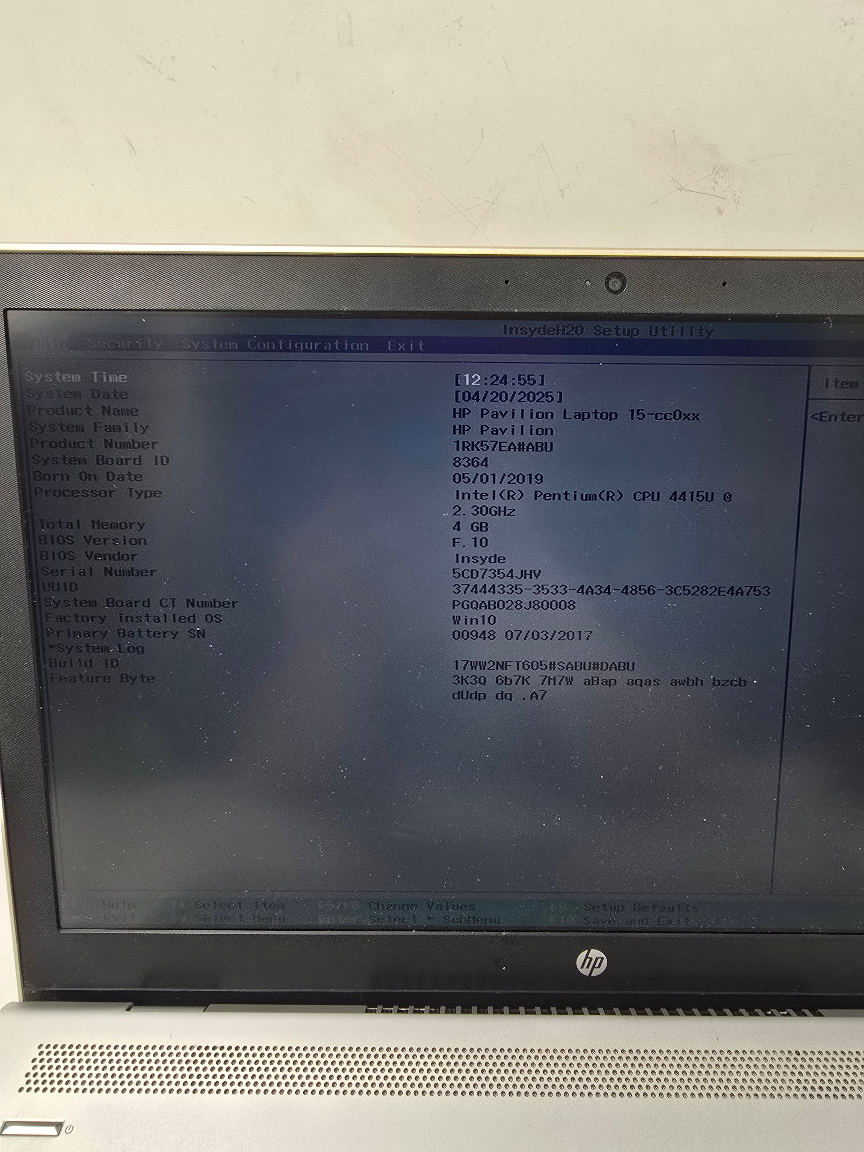 HP Laptop Pavilion 15-CC001na 15.6" Screen Pentium 4415U 4GB RAM NO SSD NO OS