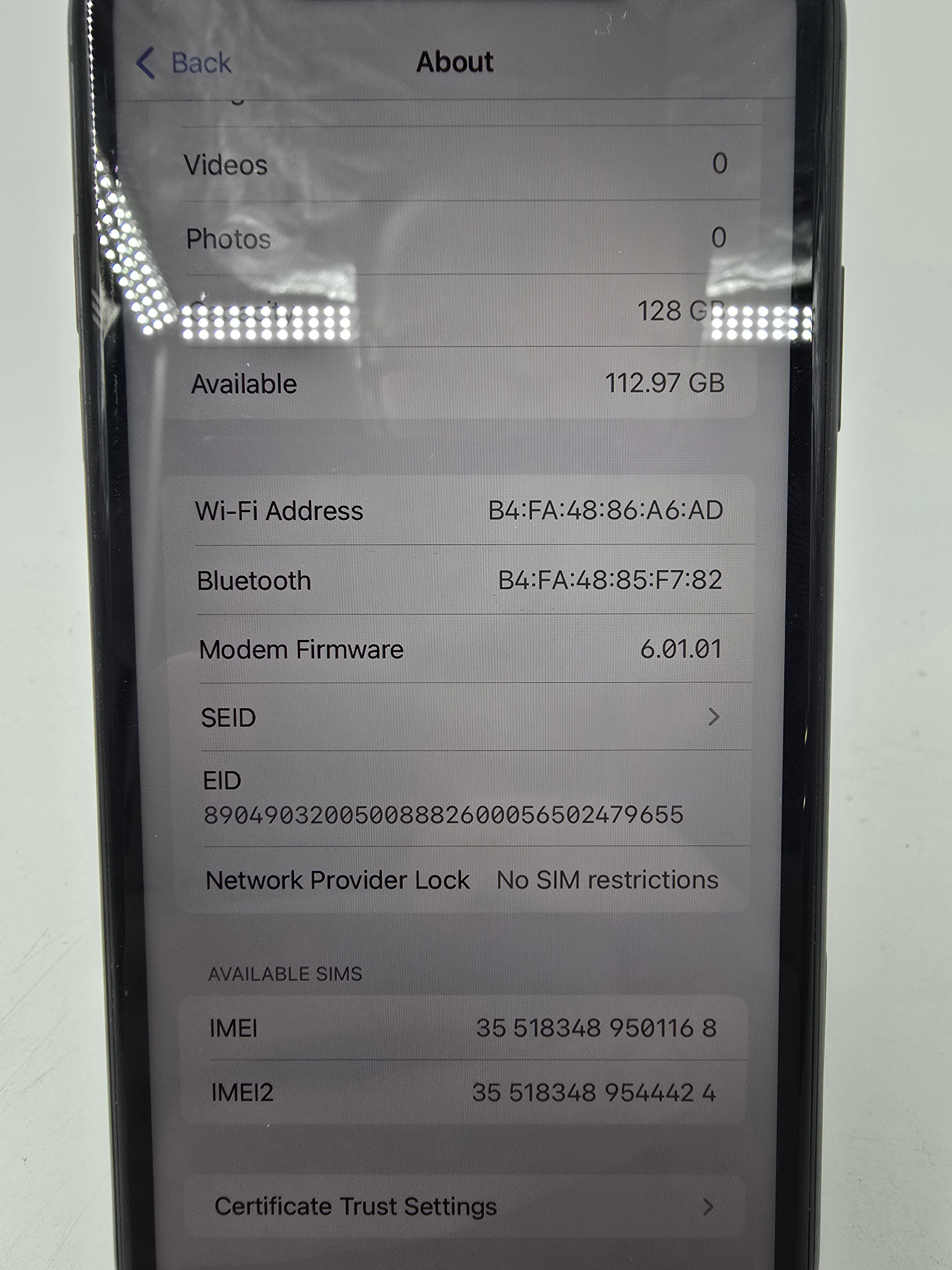 Apple iPhone 11 A2221 128GB Storage Unlocked Black 85% Battery