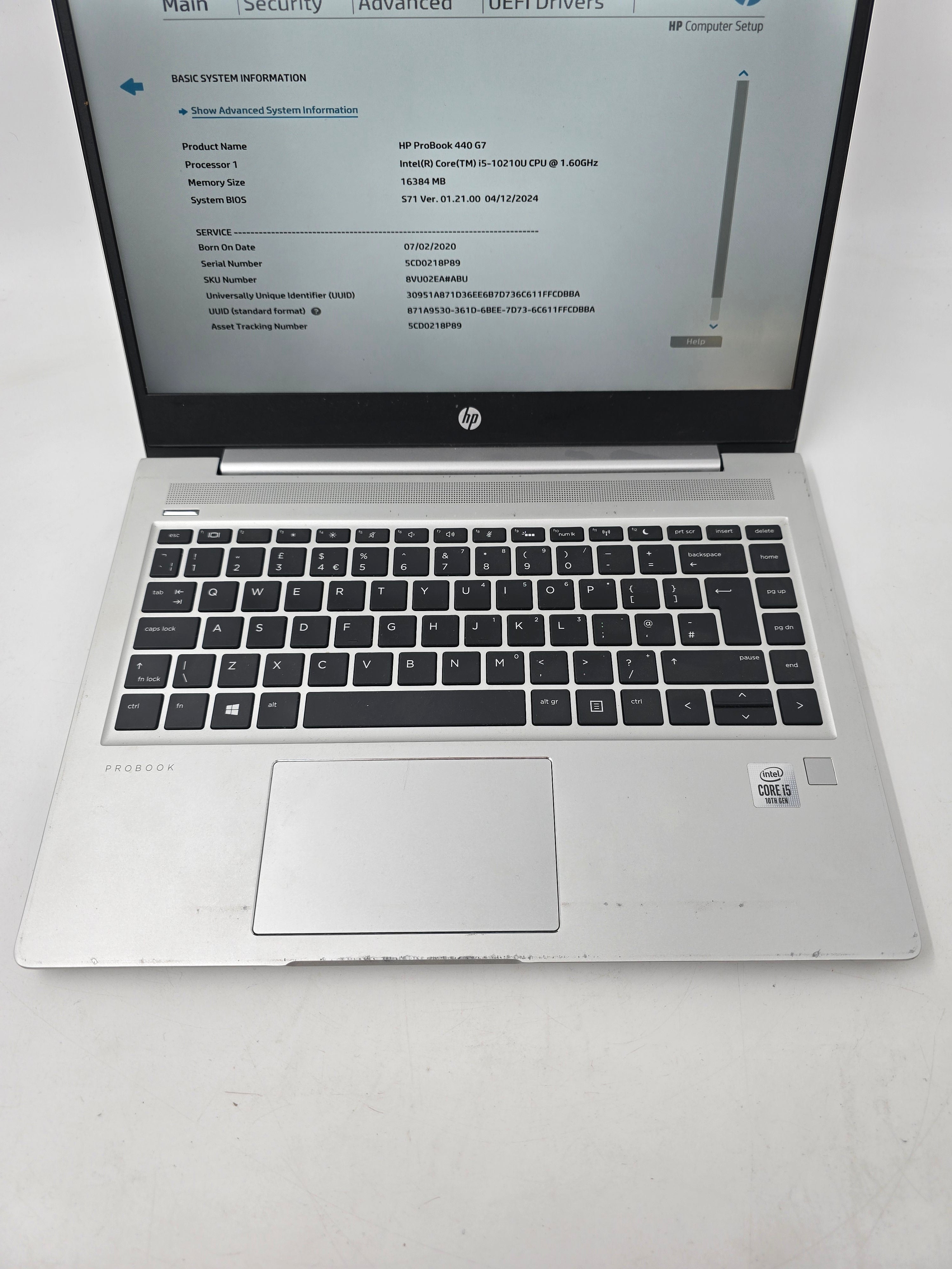HP Laptop ProBook 440 G7 14" Screen i5 10th Gen 16GB RAM No SSD *Spares*