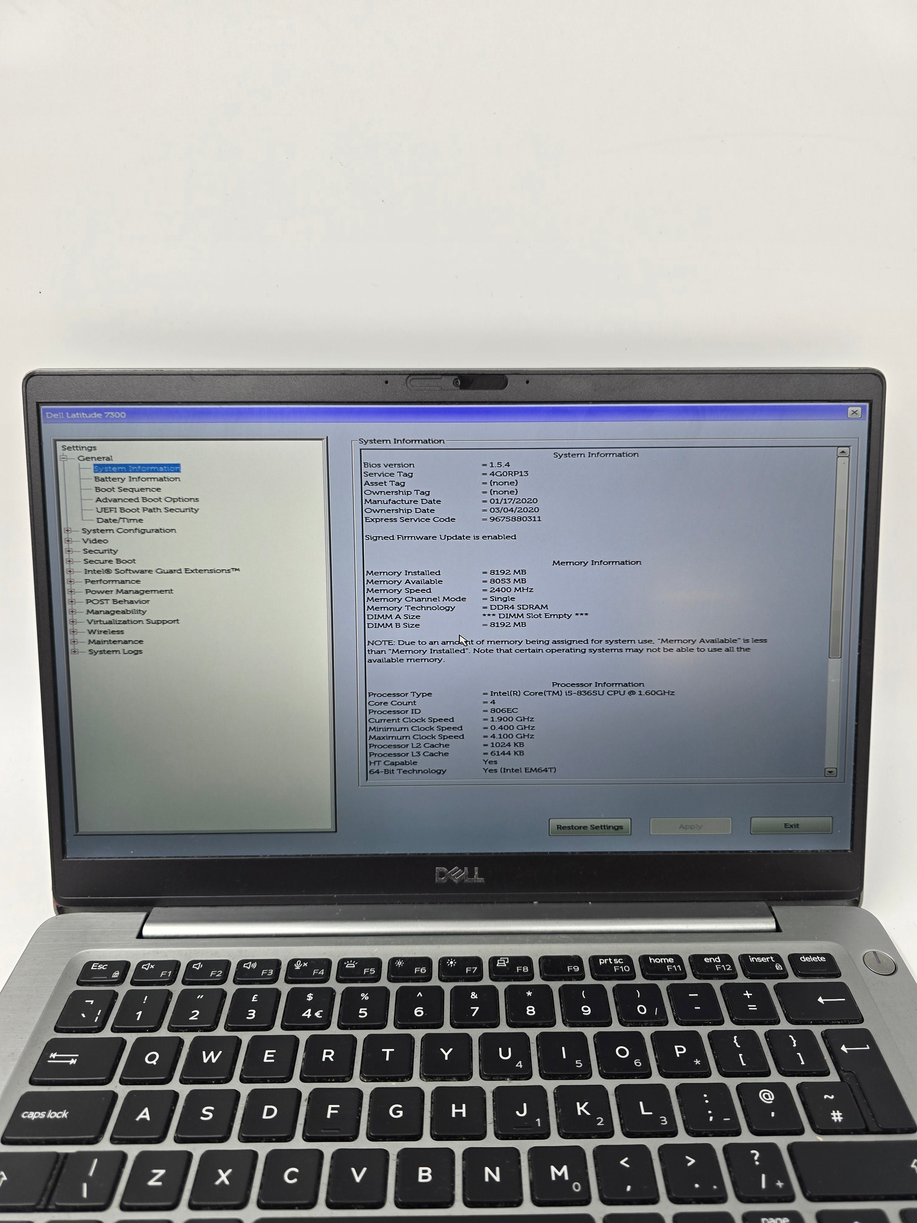 Dell Latitude 7300 13" Screen i5 8th Gen 8GB RAM 256GB SSD No OS *Spares*