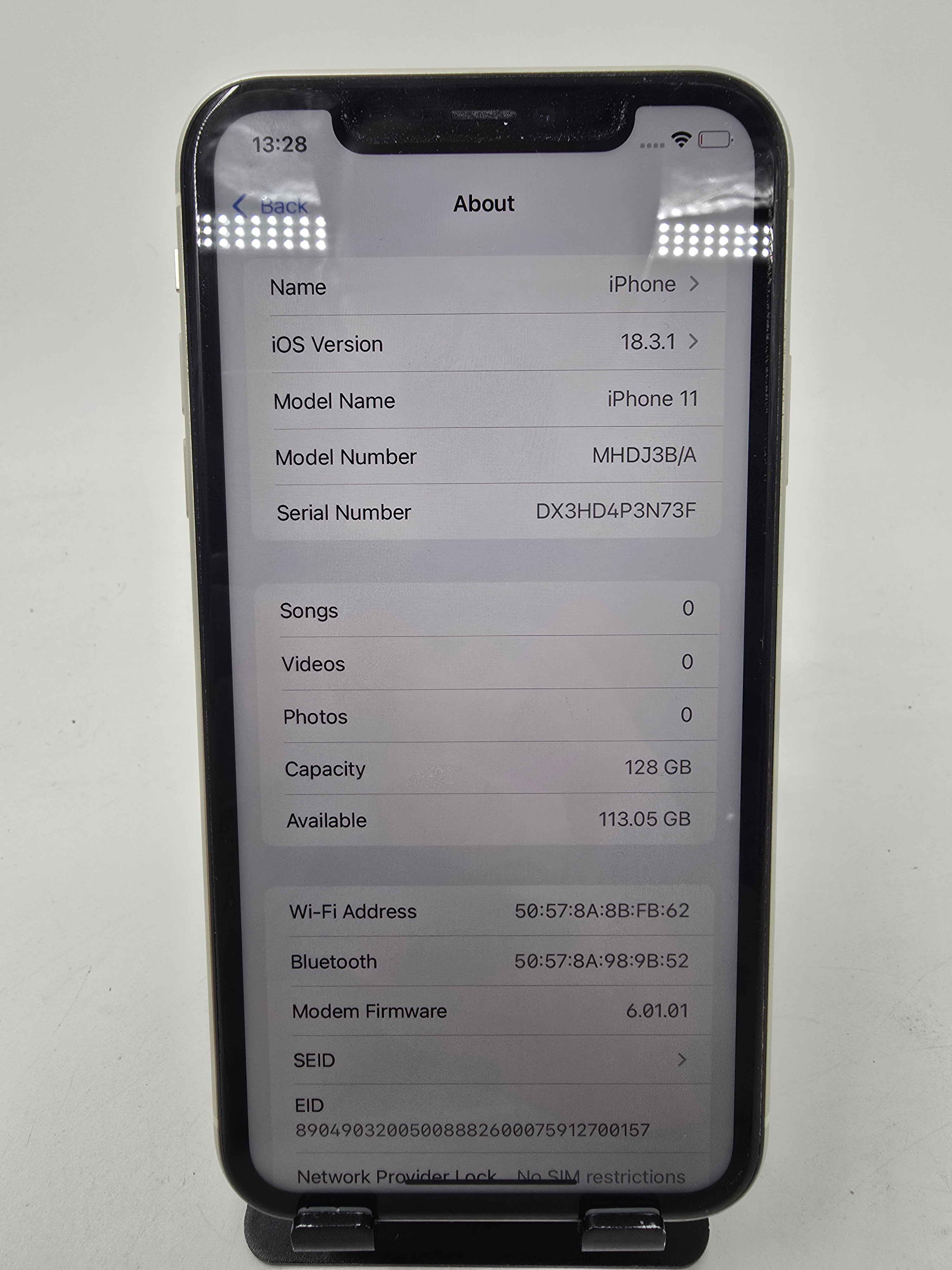 Apple iPhone 11 A2221 128GB Storage Unlocked White 98% Battery