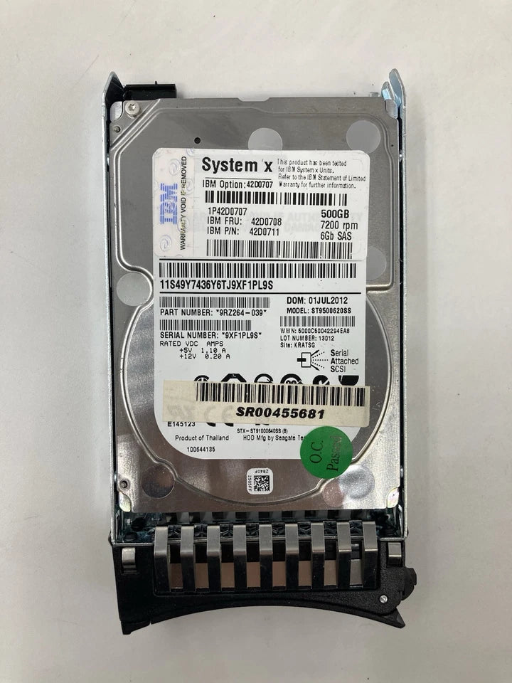 Batch of 5 IBM 2.5" 500GB SAS Hard Disk Drives 6 Gbps 7.2K RPM (9RZ264)