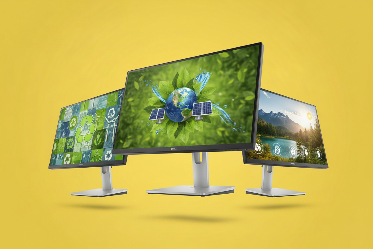 Three Monitors with Recycling Graphics No Text