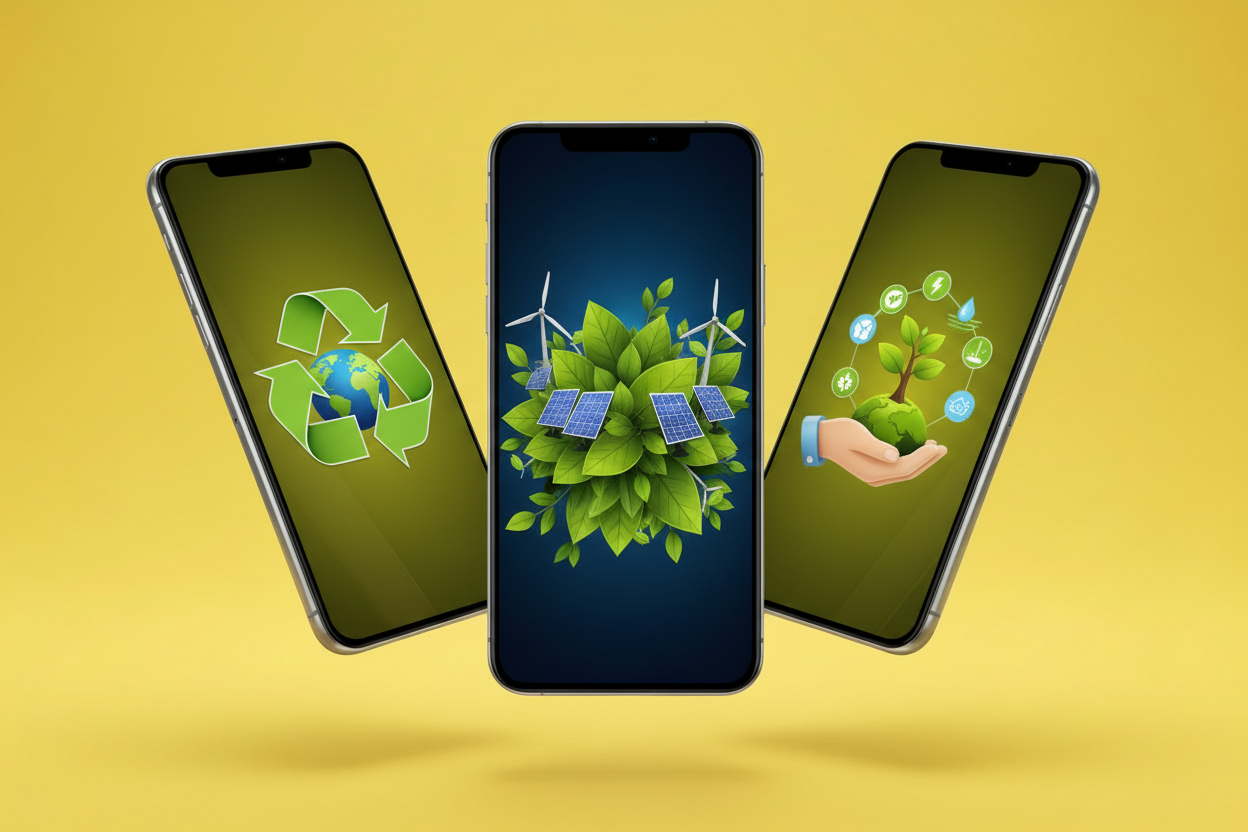 Three Phones with Recycling Graphics 800x520